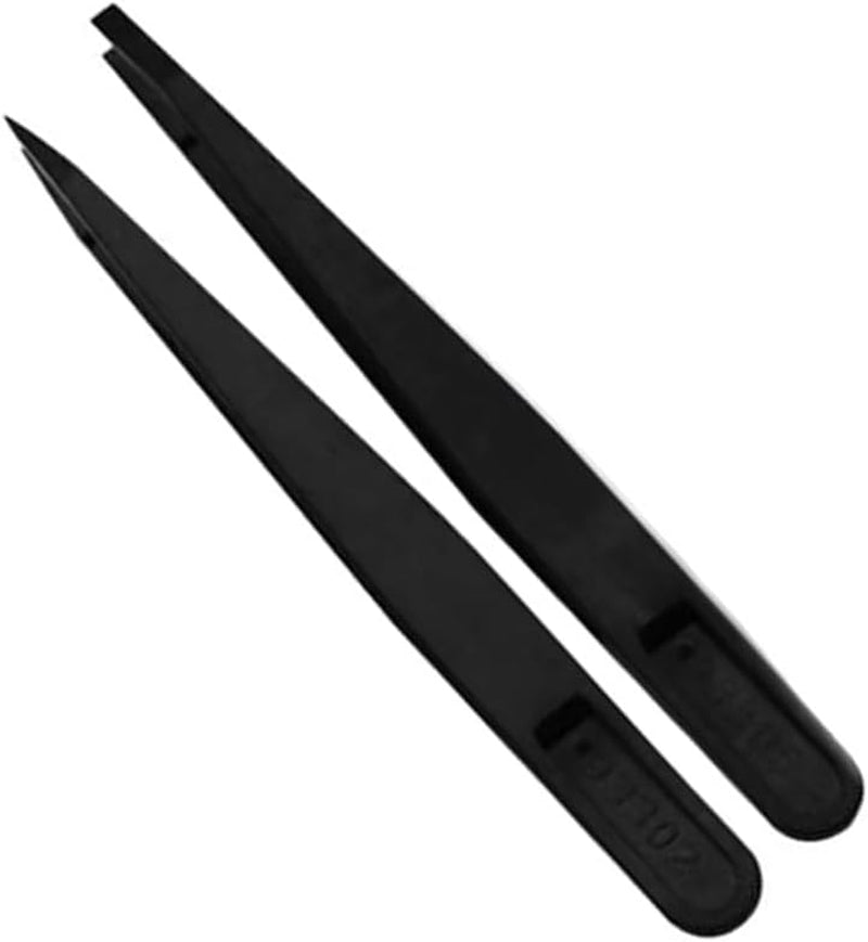 6Pcs Plastic Anti-Static Tweezers, Precision Slant Curved Flat Tip Tweezers for Jewelry Craft DIY Beauty Electronics Repair Tool Black