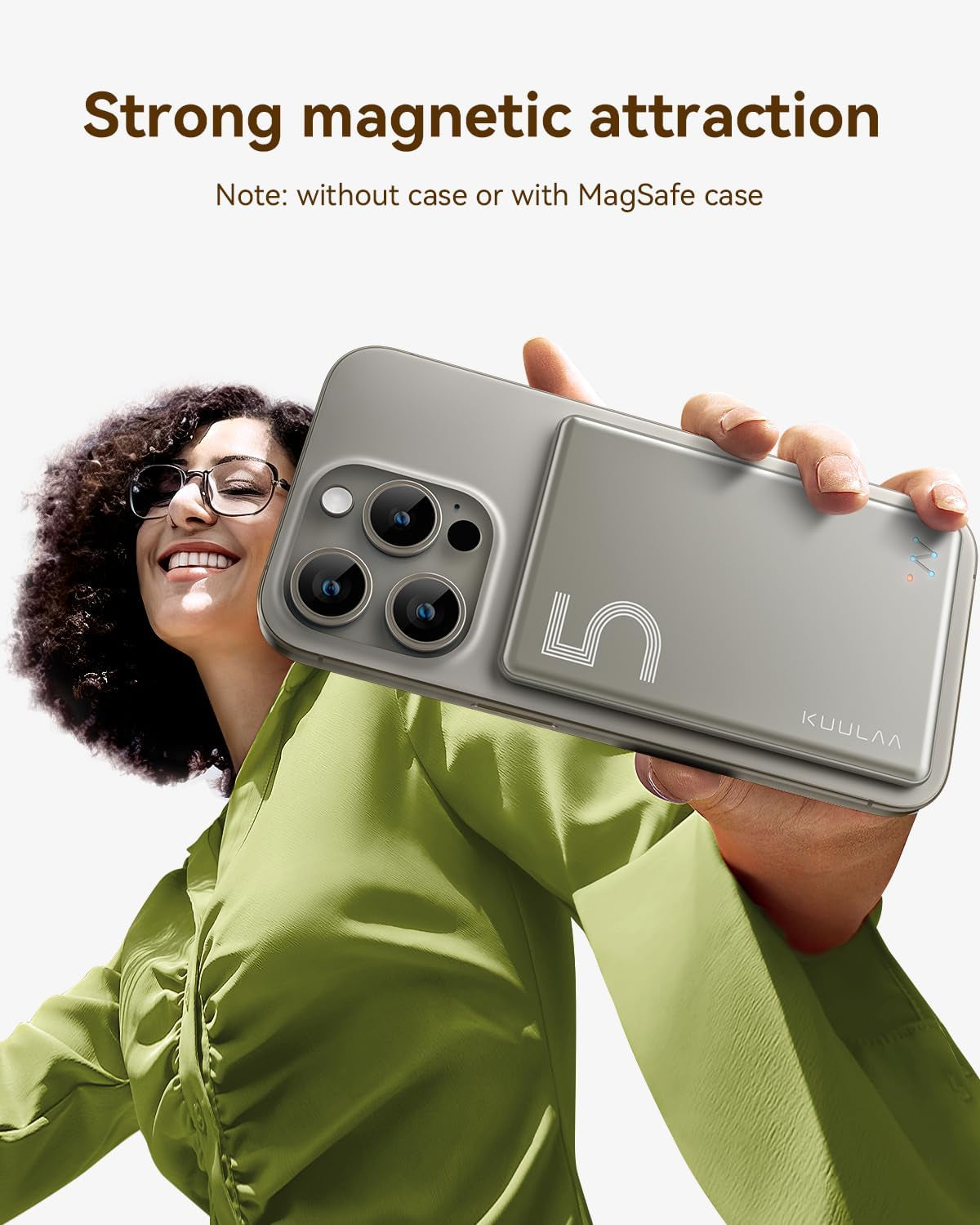 Magsafe Battery Pack 5000Mah Slim Magsafe Portable Charger 0.28In Magnetic Wireless Apple Portable Charger 20W USB-C Power Delivery Power Bank for Iphone 15/14/13/12 Serie, Titanium