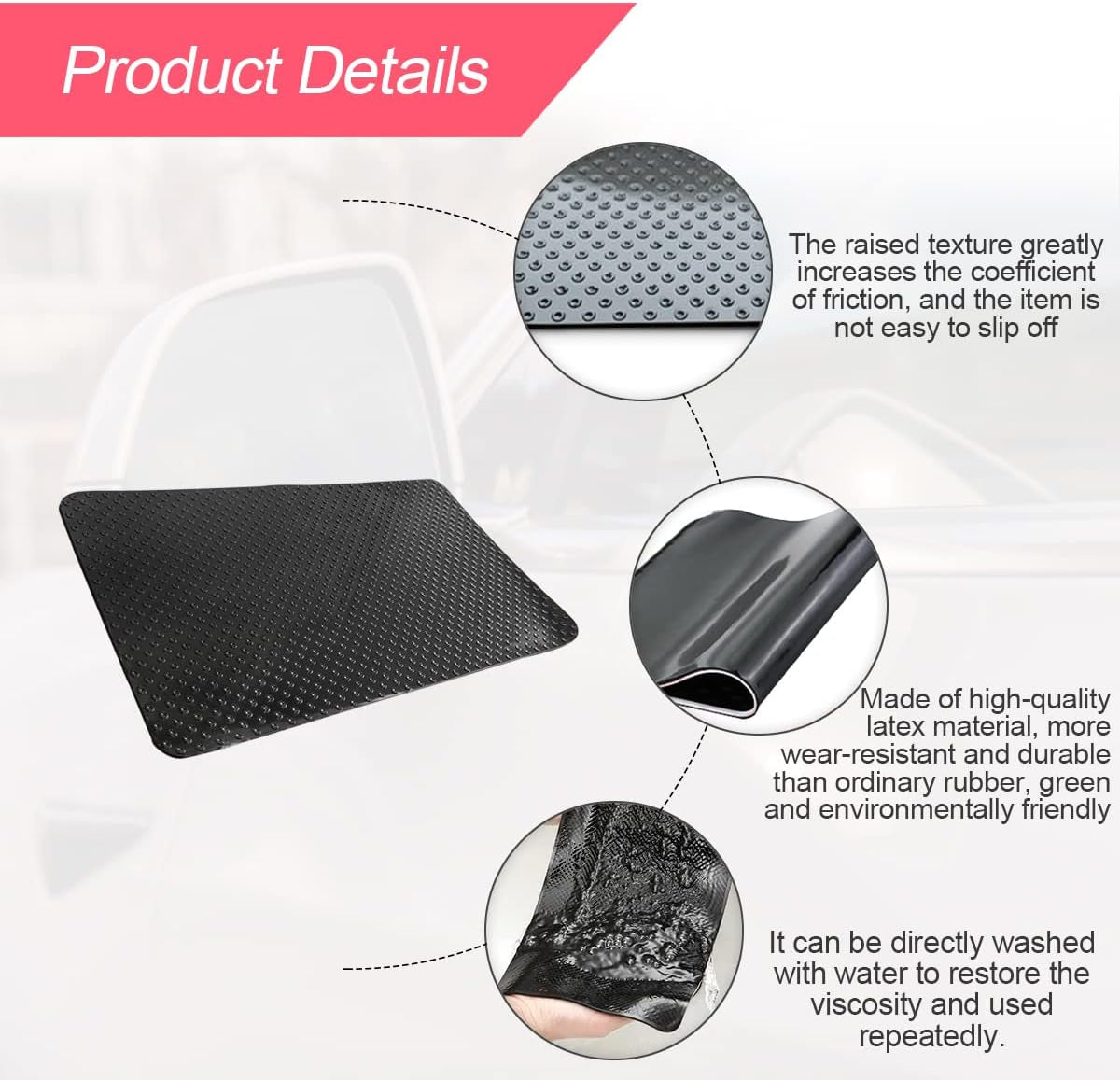 Car Dashboard Anti-Slip Rubber Pad, 10.6"X 5.9" Universal Non-Slip Car Magic Dashboard Sticky Adhesive Mat for Phones Sunglasses Keys Electronic Devices and More Use (Black/Dots)