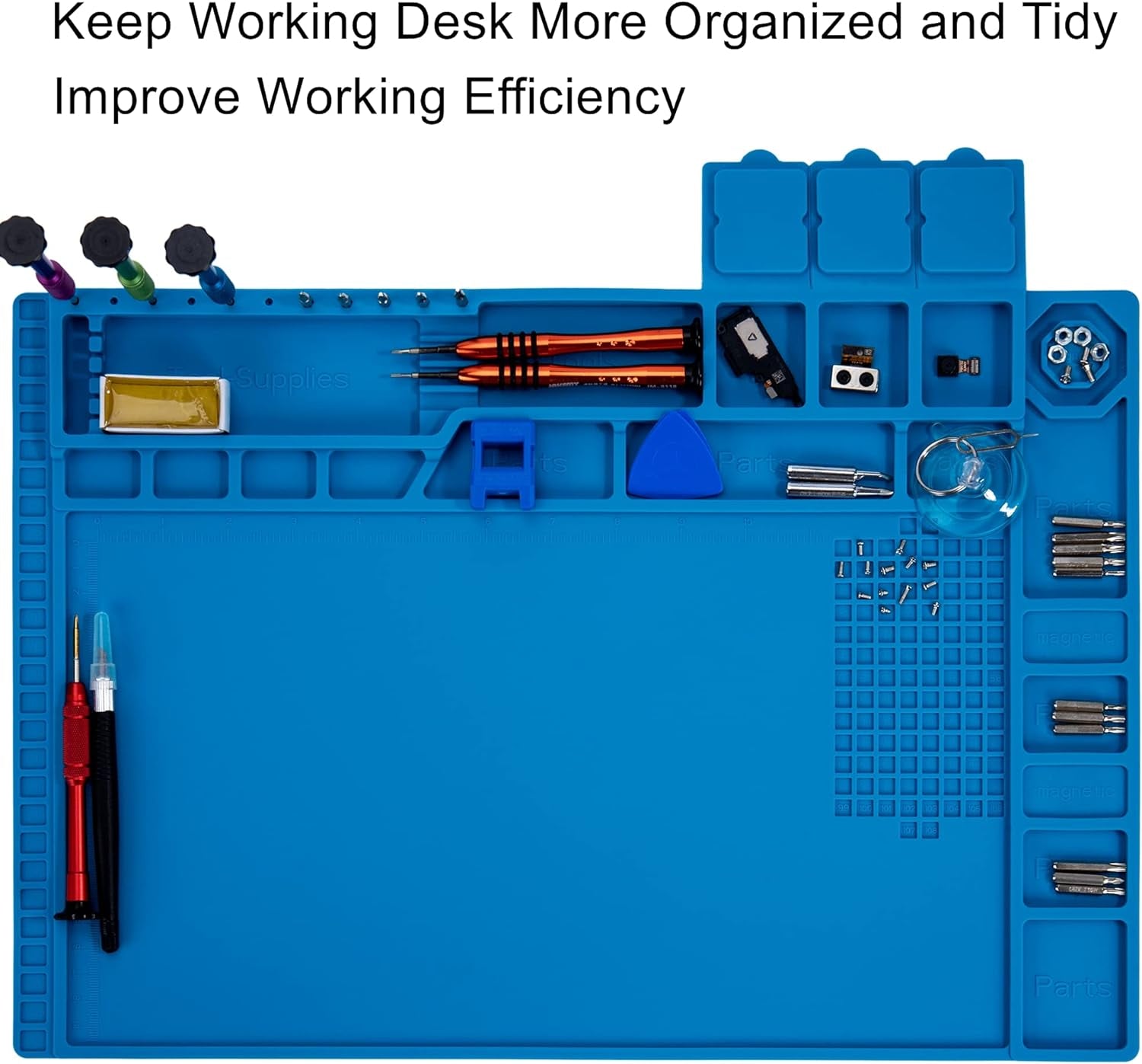 Premium Heat Resistant 932°F Blue Magnetic Repair Work Mat Large Silicone Soldering Mat for Soldering, Electronics, Computer Cellphone Repair, BGA Soldering Gun Iron Workbench Protection