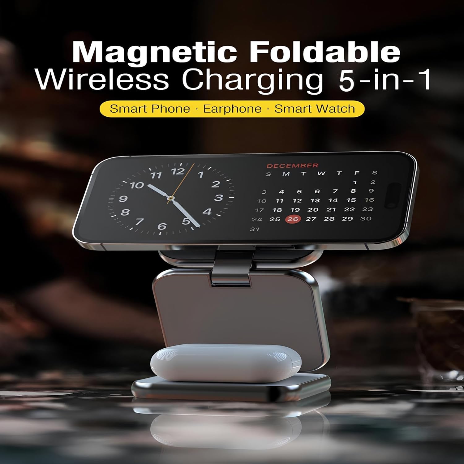 Wireless Charger & Portable Travel Charging Station, Foldable Magnetic Stand, 15W Fast Magnetic Wireless Charger for Iphone 16/15/14/13, Apple Watch & Airpods (Adapter Included)