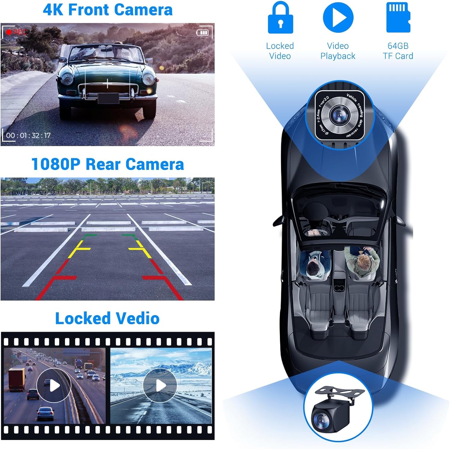 Wireless Apple Carplay Screen for Car 4K Dash Cam, 9" Portable Apple Carplay & Android Auto Car Stereo, with 1080P Backup Camera, GPS Navigation/Mirror Link/Voice Control/Bluetooth
