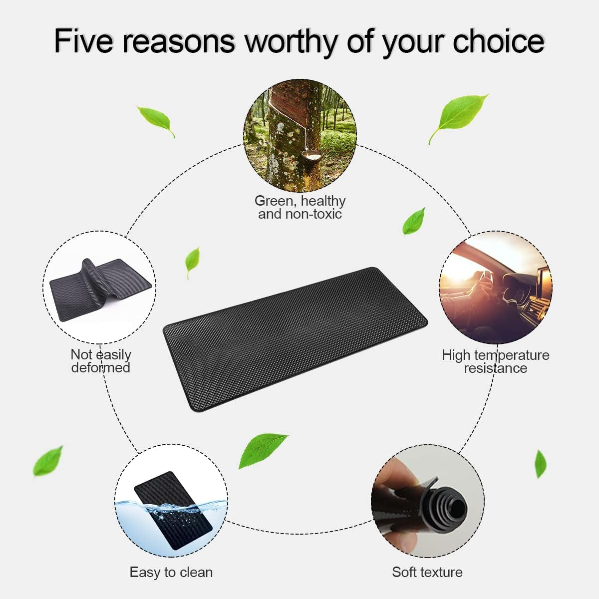 Car Dashboard Anti-Slip Sticky Pad, 15.7"X 7.8" Non-Slip Heat Resistant Rubber Mat, Auto Accessories for Home Office, Strong Adhesive anti Slide Pad for Phones, Sunglasses, Keys (Black/Grid)
