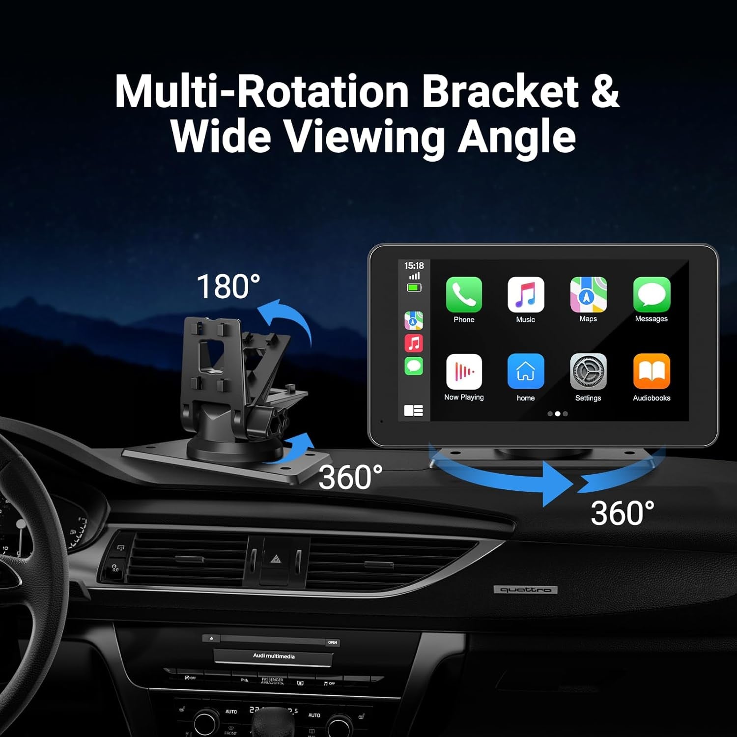 Wireless Apple Carplay Screen for Car, 7" HD Touchscreen with Portable Apple Carplay & Android Auto Car Stereo with Backup Camera, GPS Navigation/Mirror Link/Voice Control/Bluetooth