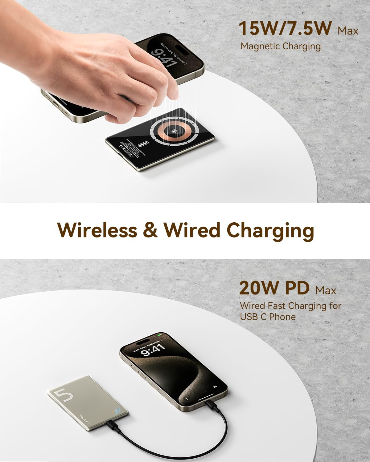 Magsafe Battery Pack 5000Mah Slim Magsafe Portable Charger 0.28In Magnetic Wireless Apple Portable Charger 20W USB-C Power Delivery Power Bank for Iphone 15/14/13/12 Serie, Titanium