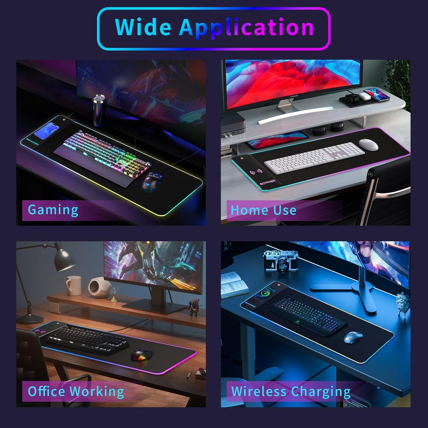 RGB Gaming Mouse Pad with Wireless Charging, Large Mouse Pad with LED Light, Keyboard Pad with Non-Slip Rubber Base,Waterproof Desk Pad for Home Office Decor