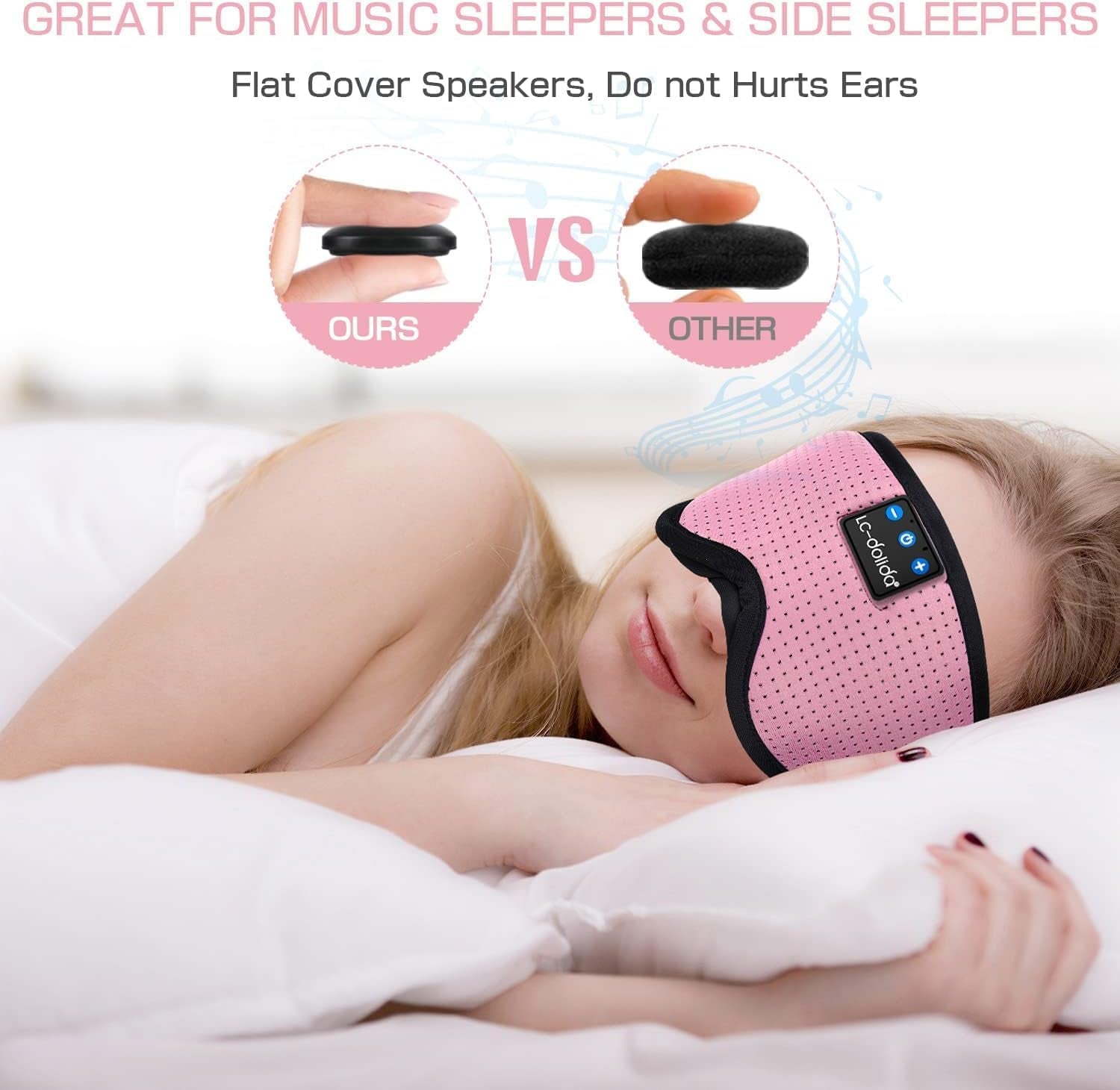 Sleep Headphones, Sleep Mask Bluetooth Wireless Music Eye Mask, Sleeping Headphones for Side Sleepers Sleep Mask with Bluetooth Headphones Ultra-Thin Stereo Speakers Perfect for Sleeping