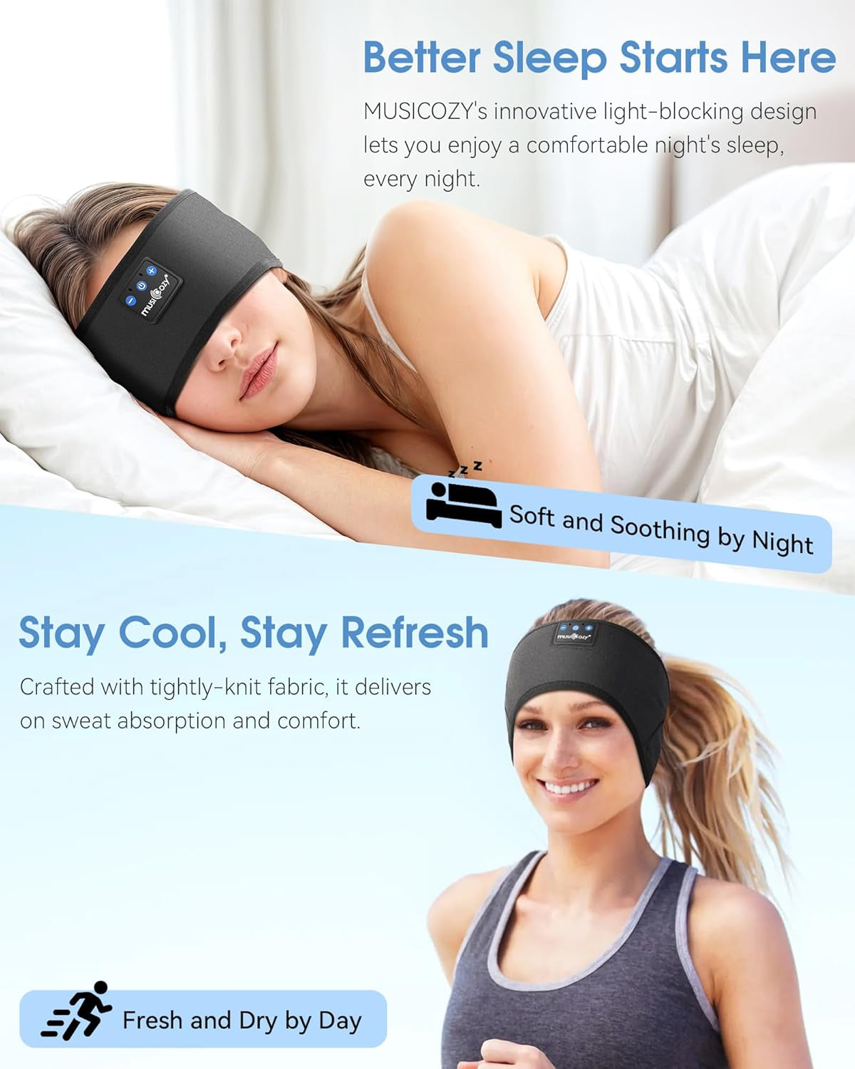 Sleep Headphones Headband, Wireless Earbuds Earphones Sweat Resistant with Ultra-Thin HD Stereo Speaker, Bluetooth 5.4 for Workout Running Cool Gadgets Unique Gifts