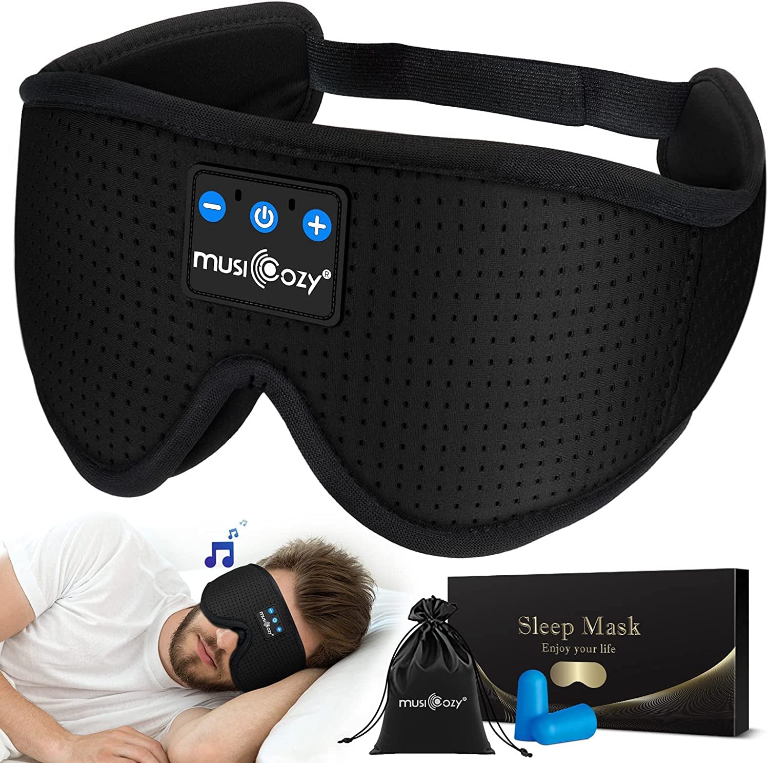 3D Bluetooth 5.2 Sleep Headphones, Breathable Wireless Music Eye Mask, Sleeping Headphones with Headband for Side Sleepers, Women, Men, Air Travel, Unique Tech Gifts