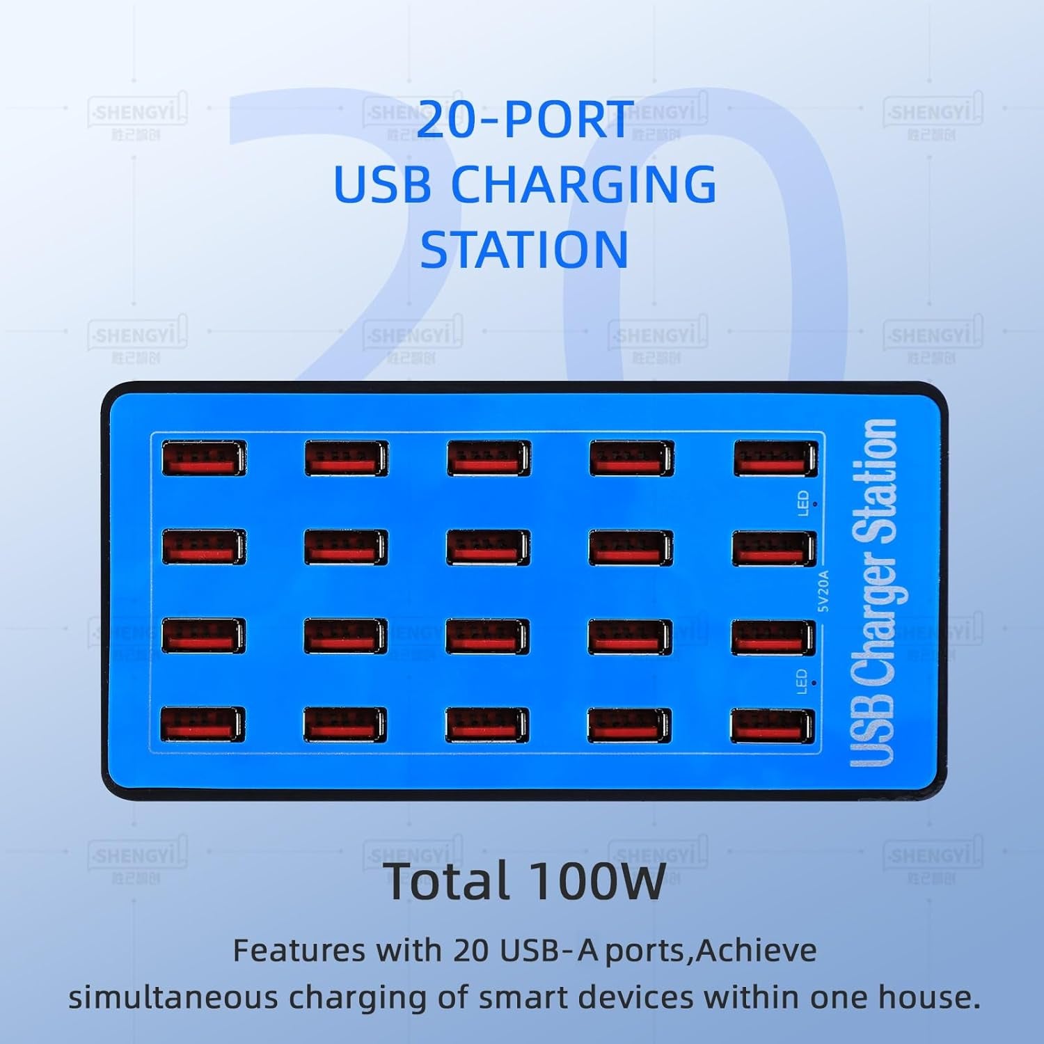 USB Charging Station,100W 20-Port Multi Device Charger with Intelligent Safety Features,Charging Station for Multiple Devices Phone,Watch,Pad,Speakers,Headphones,Ps Compact for Home,Office,Travel