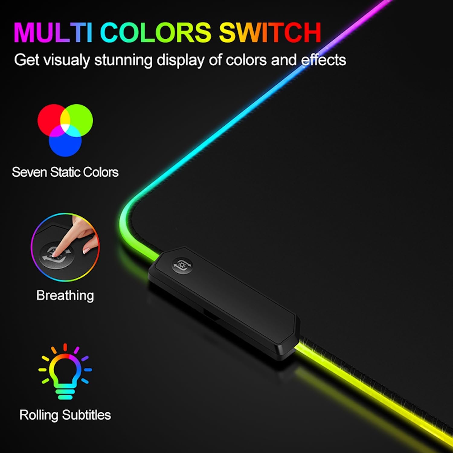 Large RGB Gaming Mouse Pad -15 Light Modes Touch Control Extended Soft Computer Keyboard Mat Non-Slip Rubber Base for Gamer Esports Pros 31.5X11.8 In
