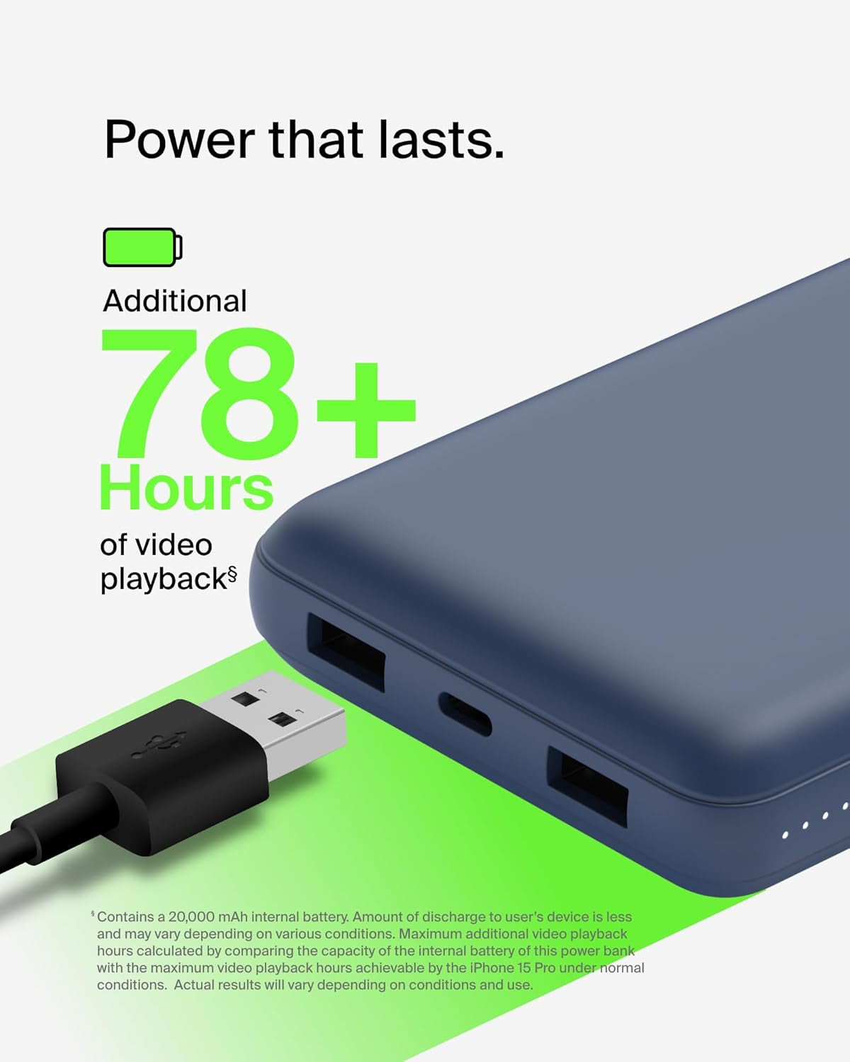 Portable Charger, USB-C Power Bank 20,000Mah W/ 2 USB-A Ports, 15W W/ USB-A to USB-C Cable for Iphone 16, 15, Plus, Pro, Pro Max, Samsung Galaxy S25, S24, Pixel 9, Ipad, & More - Blue