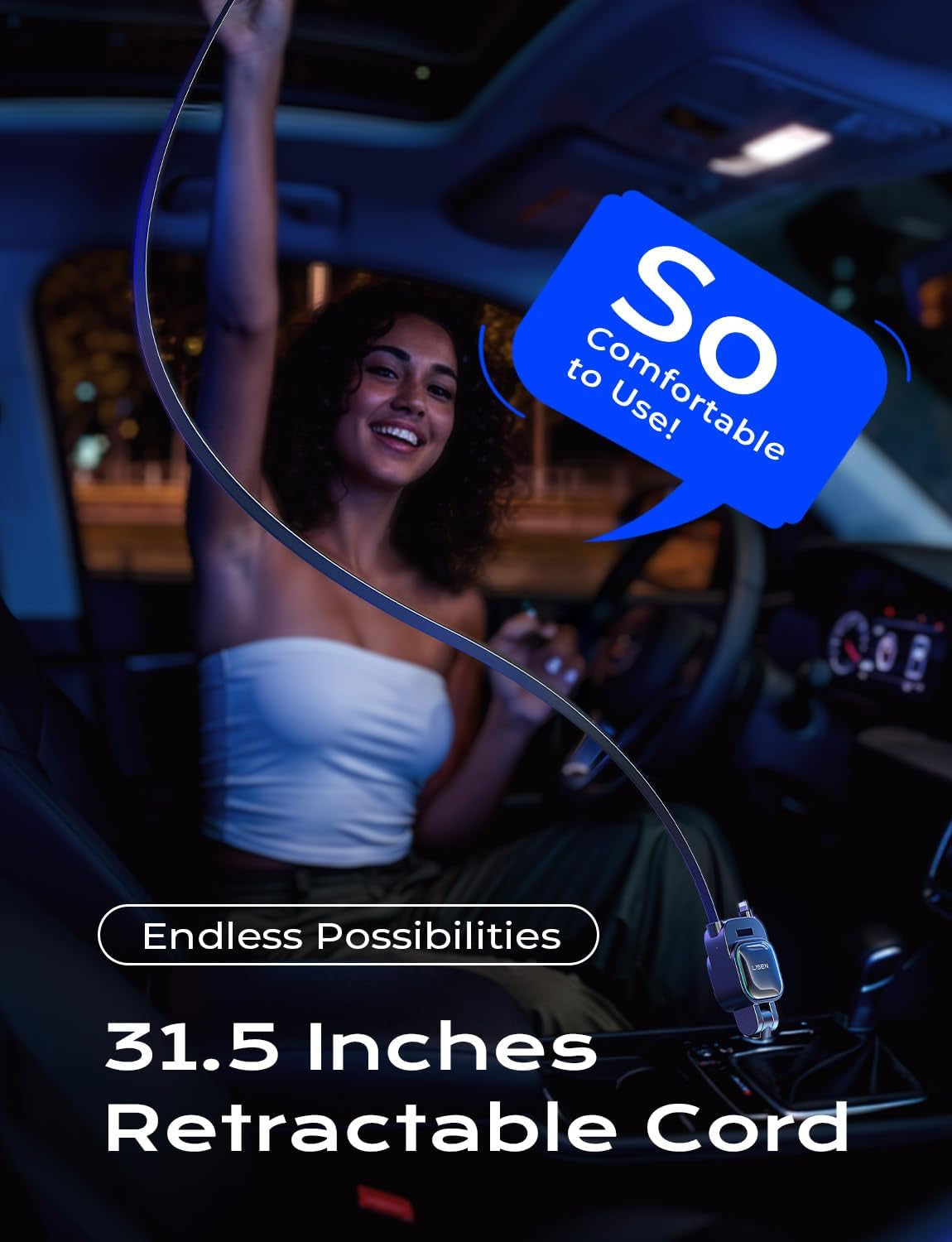 Retractable Car Charger 4 in 1, 96W USB C Car Adapter [2025 Updated] for Iphone 16 Car Charger Fast Charging, Valentines Gifts for Women Men, Car Accessories USBC Car Charger for Iphone 16 15 14
