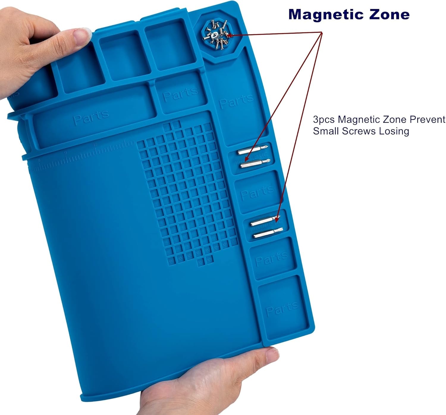 Premium Heat Resistant 932°F Blue Magnetic Repair Work Mat Large Silicone Soldering Mat for Soldering, Electronics, Computer Cellphone Repair, BGA Soldering Gun Iron Workbench Protection