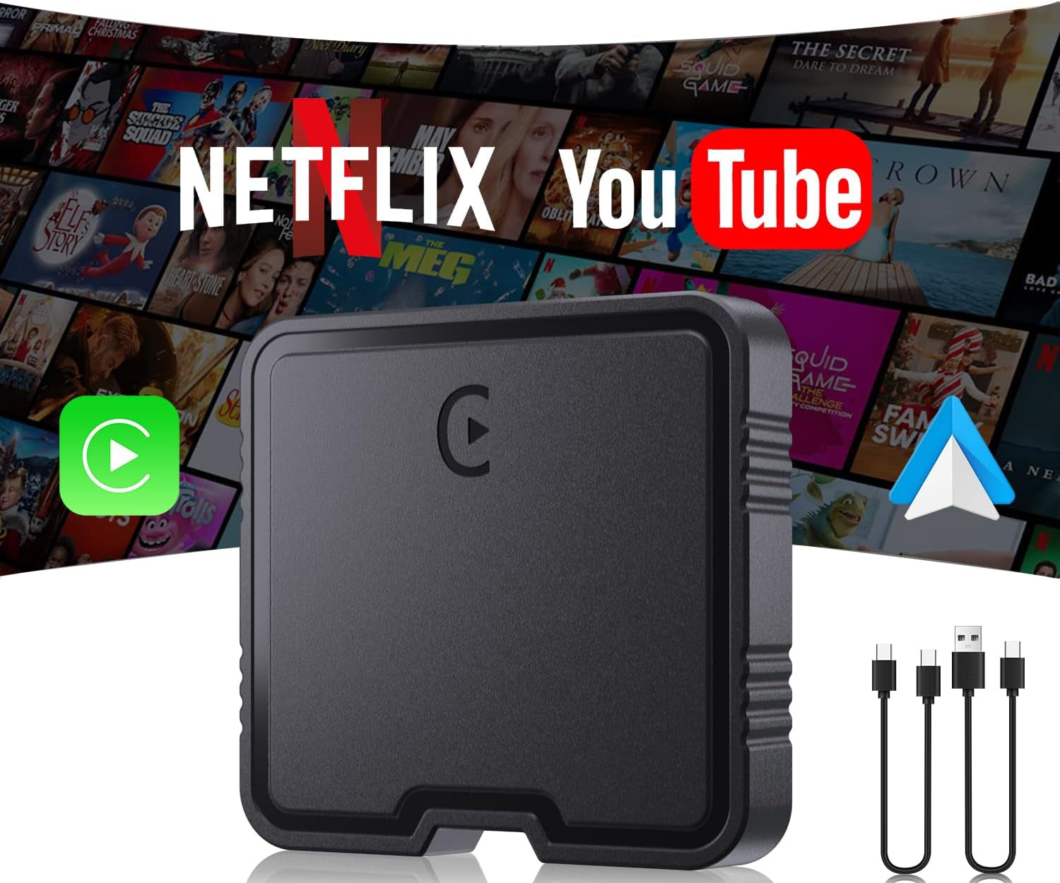 Wireless Carplay Adapter, Car Play Adapter Supports Netflix, Youtube, TF Card Plug & Play, Android Auto Wireless Adapter Carplay Dongle Fits for Factory Wired Carplay Cars from 2015 & Ios10+