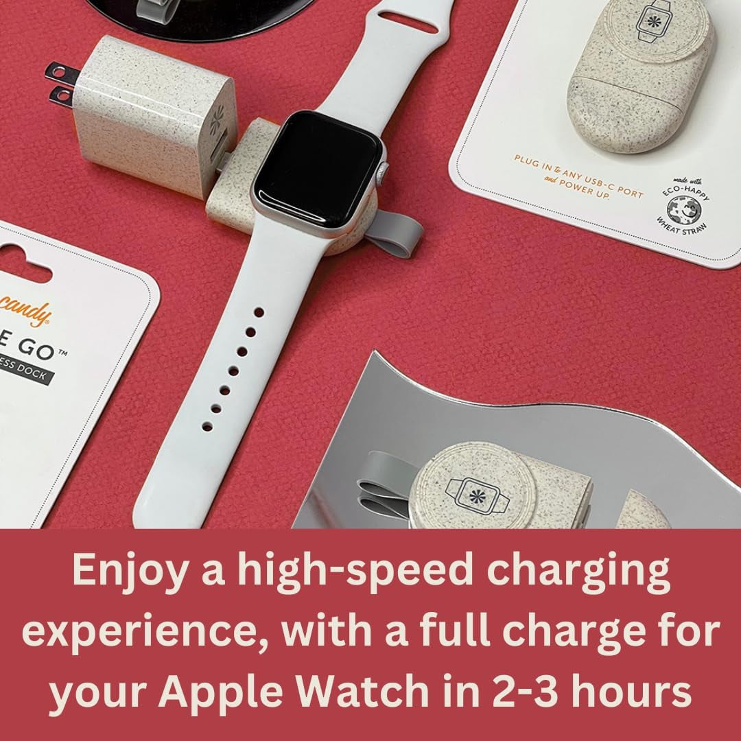 Watch Me Go Portable Wireless Charger Compatible for Apple Watch High Speed Fast Charging USB-C Connector, Natural