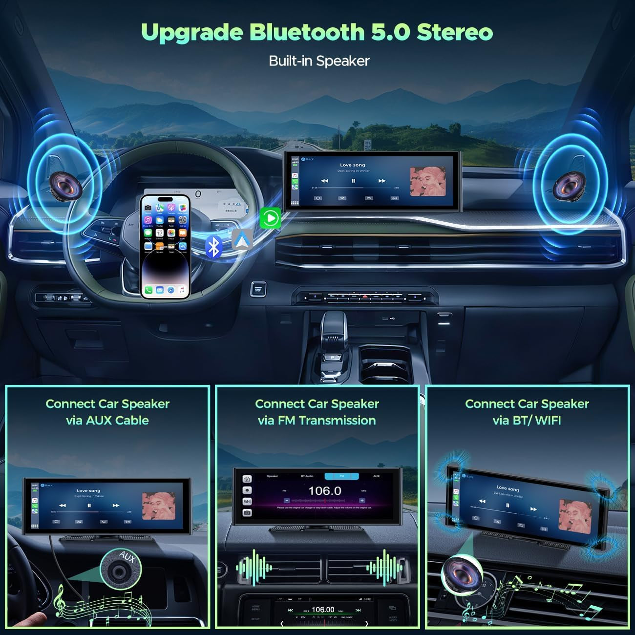 Wireless Carplay and Android Auto with 4K Dash Cam,9.26 Inch Protable Carplay Screen for Car,1080P Backup Camera, Digital Media Receivers with Voice Control,Bluetooth,G-Sensor,Gps,Mirror Link