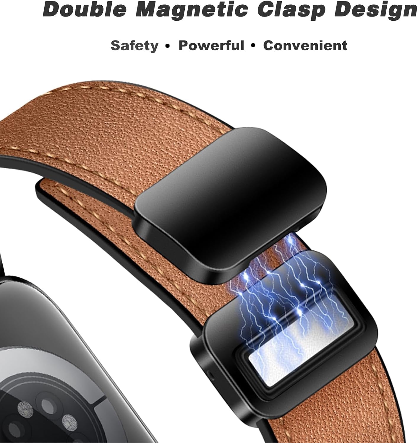 Magnetic Leather Strap Compatible with Apple Watch Band 38Mm 40Mm 41Mm 42Mm 44Mm 45Mm 46Mm 49Mm for Men Women,Top Grain Genuine Leather Wristband for Iwatch Series 10 9 8 7 6 5 4 3 Ultra 2 1 SE