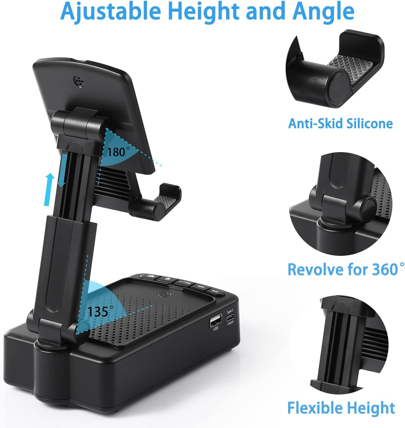 Gifts for Men,  Mobile Phone Stand with Bluetooth for Him Dad Women Who Want Nothing, Adjustable Tablet Holder with Wireless Speaker, Tech Gadgets for Table Desk, Unique Ideal