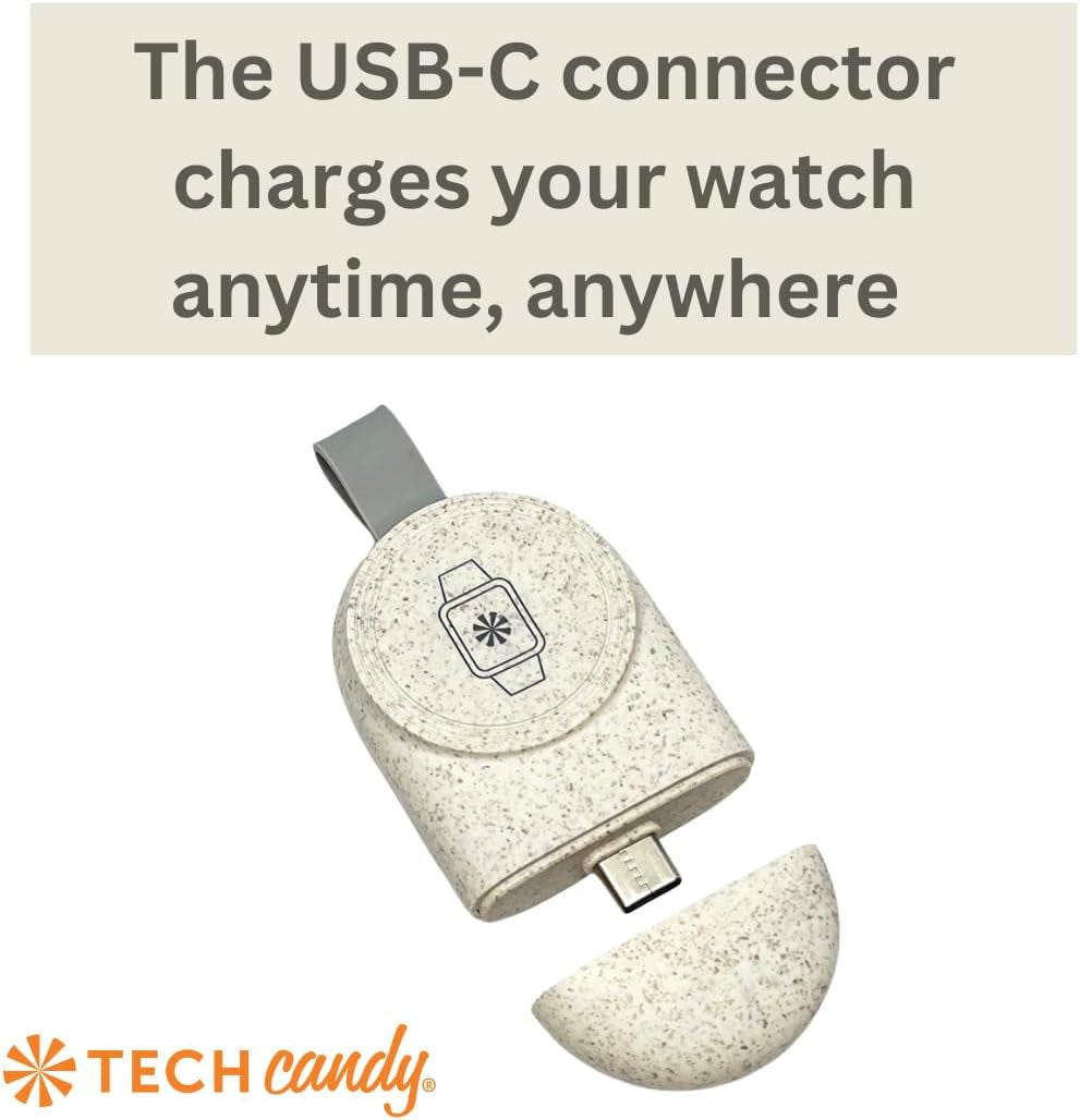 Watch Me Go Portable Wireless Charger Compatible for Apple Watch High Speed Fast Charging USB-C Connector, Natural