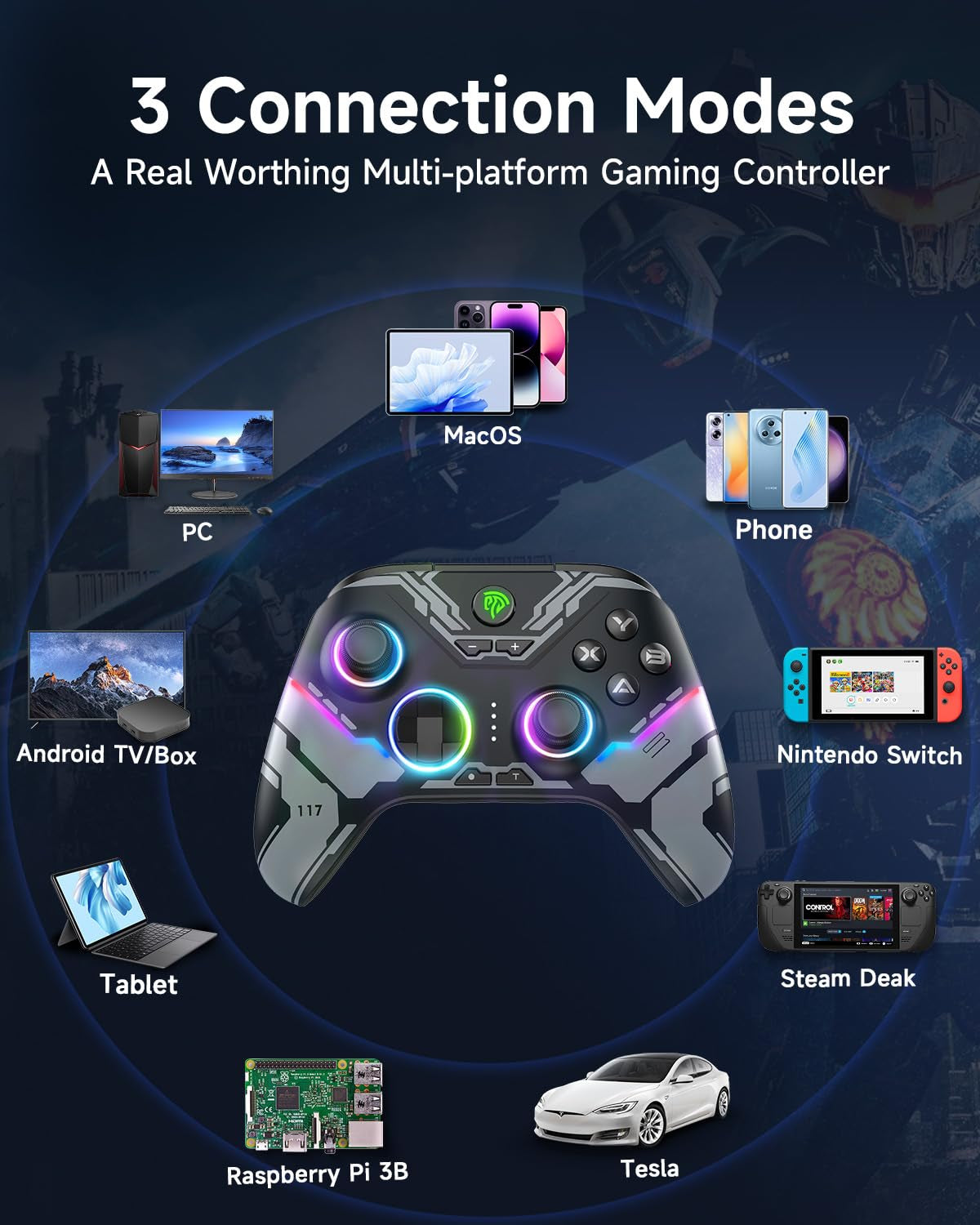 X15 PC Controller - Enhanced Wireless Bluetooth Controller with Hall Joysticks/Hall Triggers/Rgb Lighting - No Stick Drift, No Dead Zone - Work for Windows PC, Android, Steam and Switch