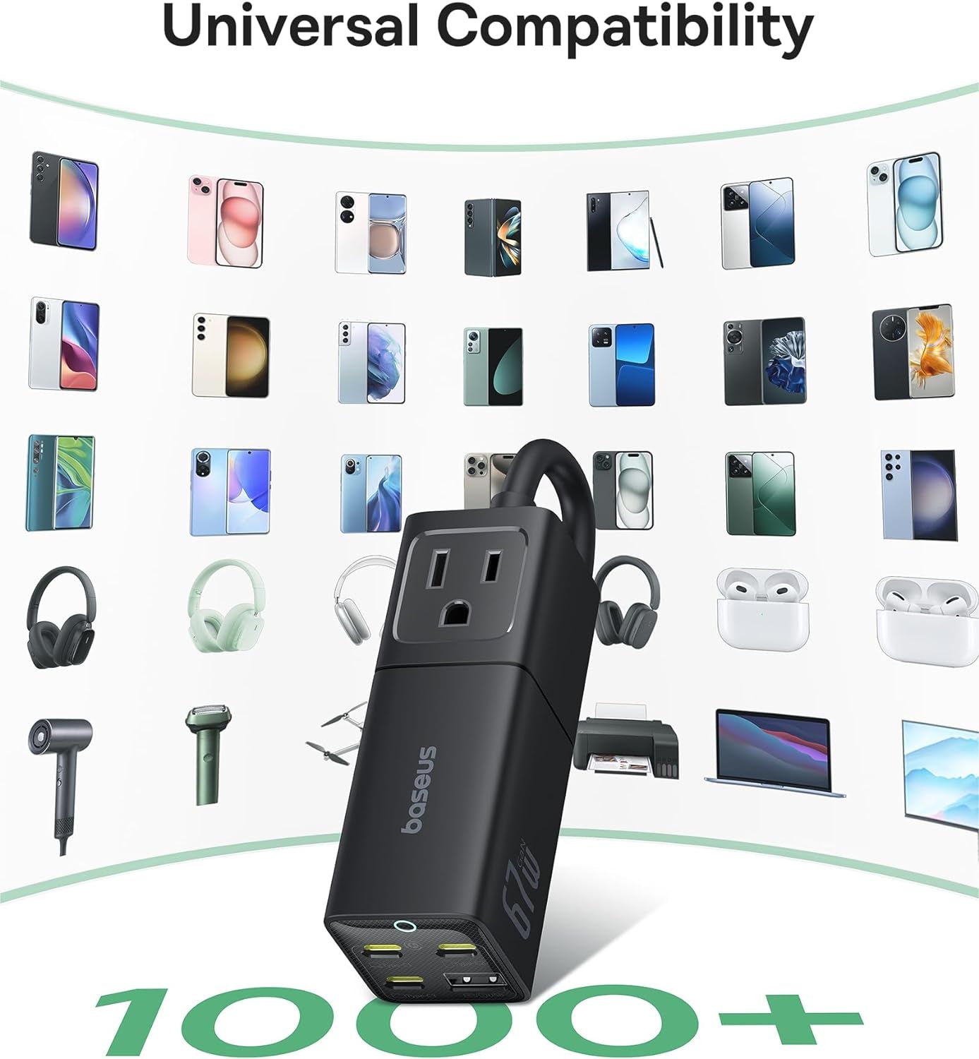 Charging Station 67W, 5 in 1 Detachable Travel Power Strip USB C Fast Charger, 5Ft Flat Extension Cord with 2 AC Outlets, Portable Charger for Macbook Pro, Iphone, Cruise Travel Essentials