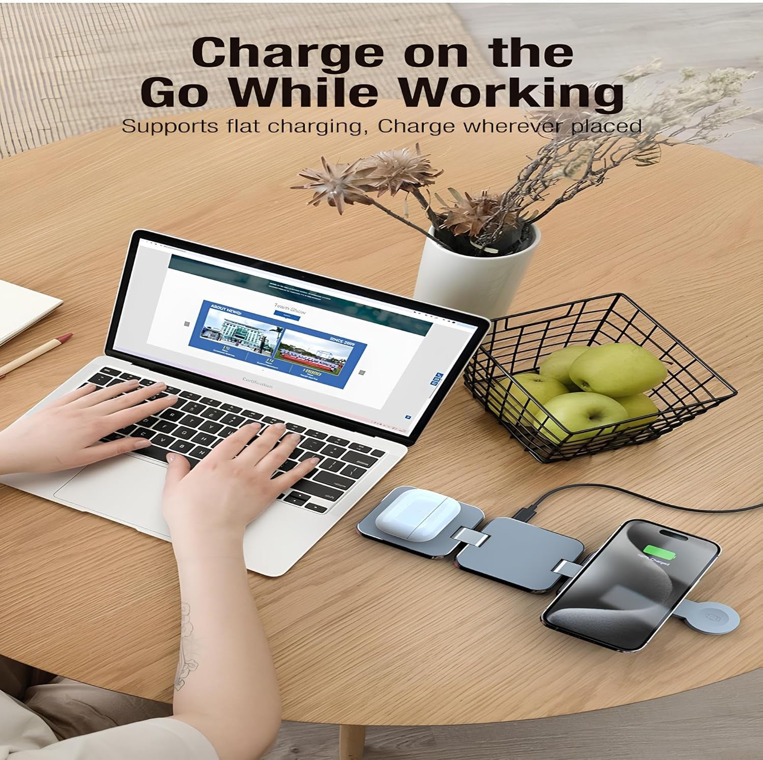Wireless Charger & Portable Travel Charging Station, Foldable Magnetic Stand, 15W Fast Magnetic Wireless Charger for Iphone 16/15/14/13, Apple Watch & Airpods (Adapter Included)