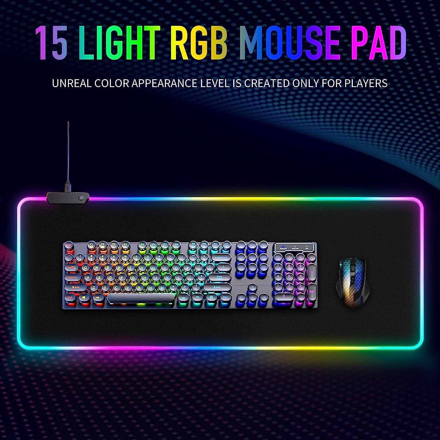 Large RGB Gaming Mouse Pad -15 Light Modes Touch Control Extended Soft Computer Keyboard Mat Non-Slip Rubber Base for Gamer Esports Pros 31.5X11.8 In