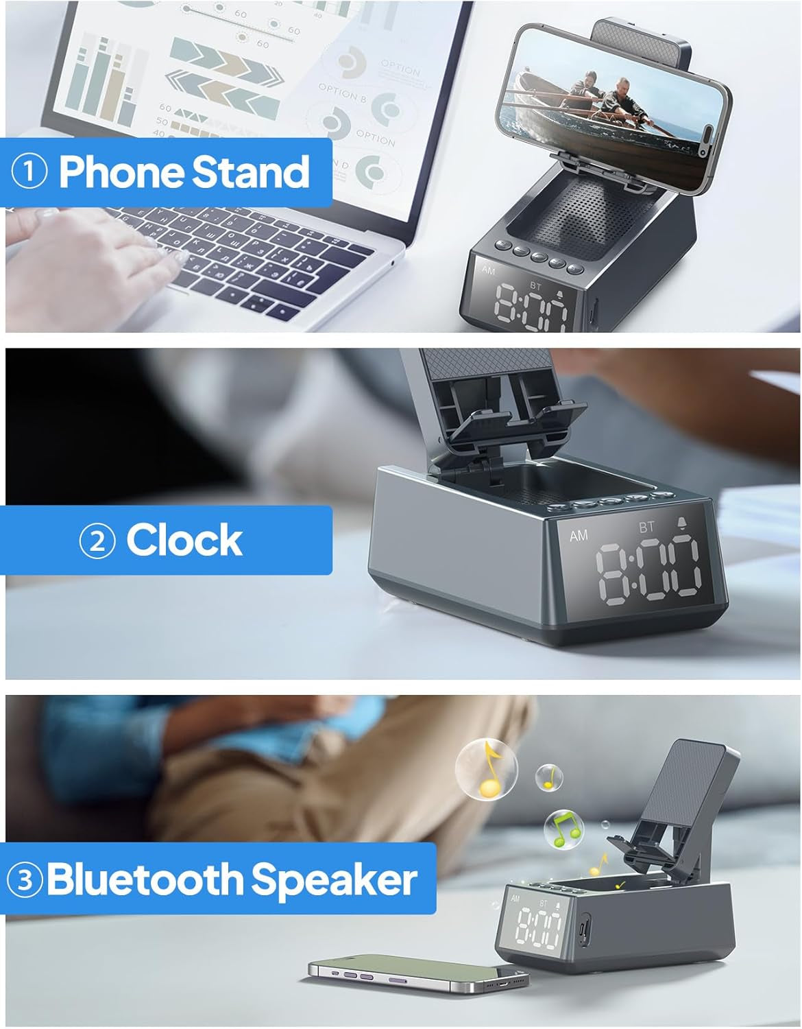 Birthday Gifts for Men Women, Cell Phone Stand Bluetooth Speaker with Anti-Slip Base, Hd Surround Sound, Cool Multi Functional Gadget, Unique Gift for Him, Her, Husband, Wife, Dad, Mom