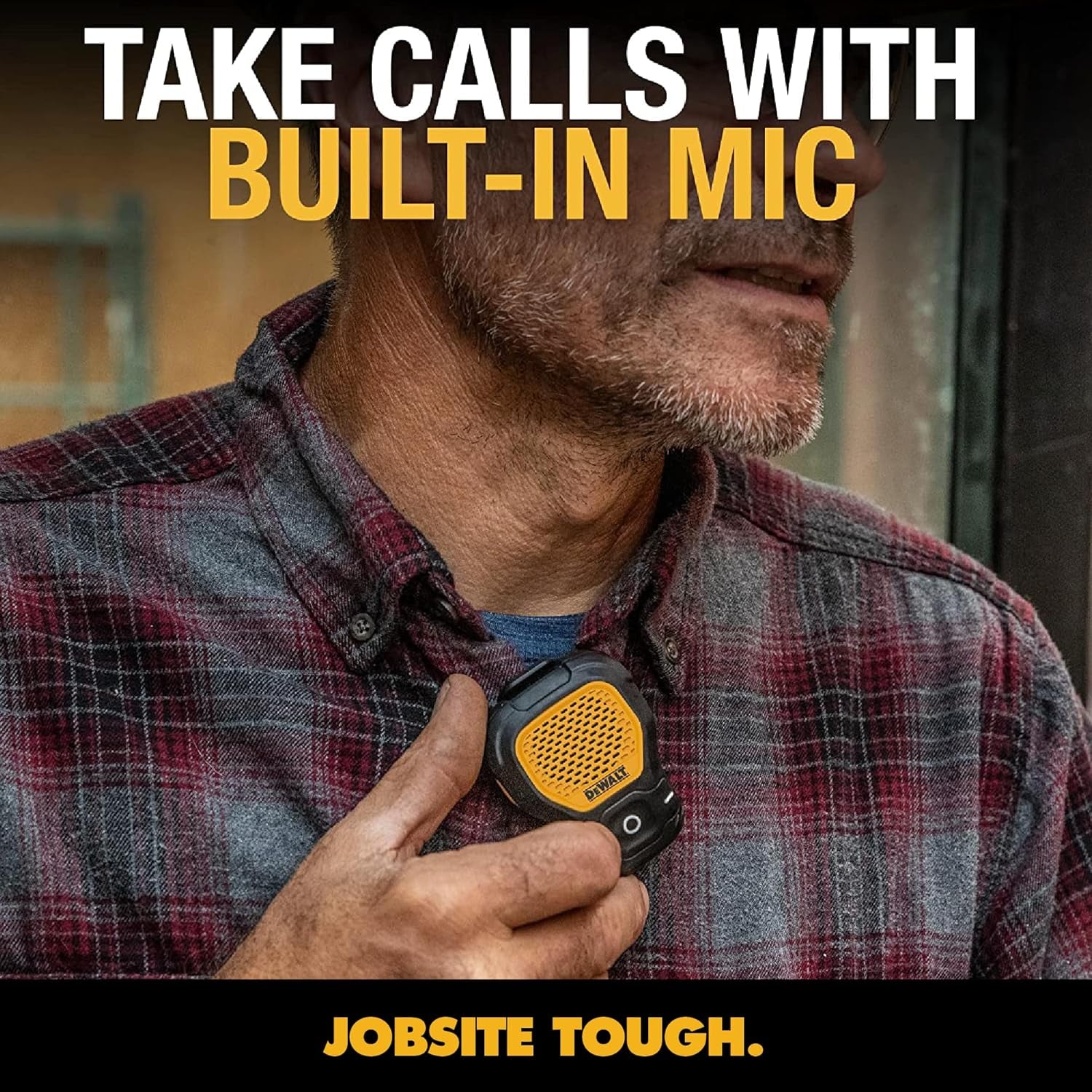 Wearable Bluetooth Speaker (Updated Version), Clip-On Wireless Jobsite Pro Water-Resistant Portable Speaker (Non-Magnetic), Built-In Mic for Hands-Free Music/Calls, Bluetooth Speaker (Yellow)
