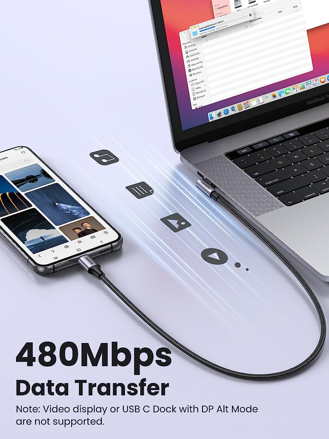 60W Right Angle USB-C Fast Charging Cable, 3.3Ft