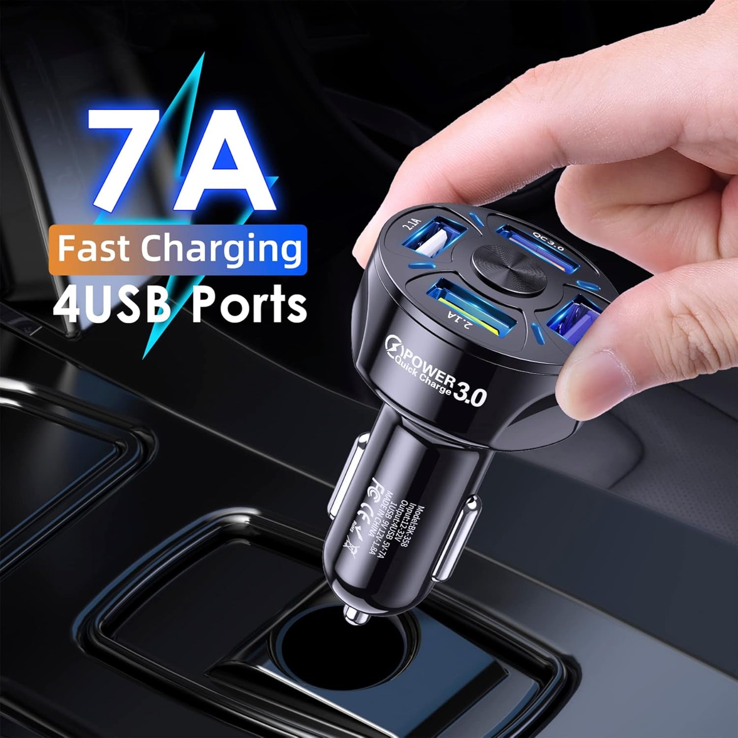 QC3.0 Car Charger Adapter, 4 Ports USB Car Charger, Fast Charging Electronic Devices with USB Interface, Car Interior Accessories, Compatible with Apple, Android - Black