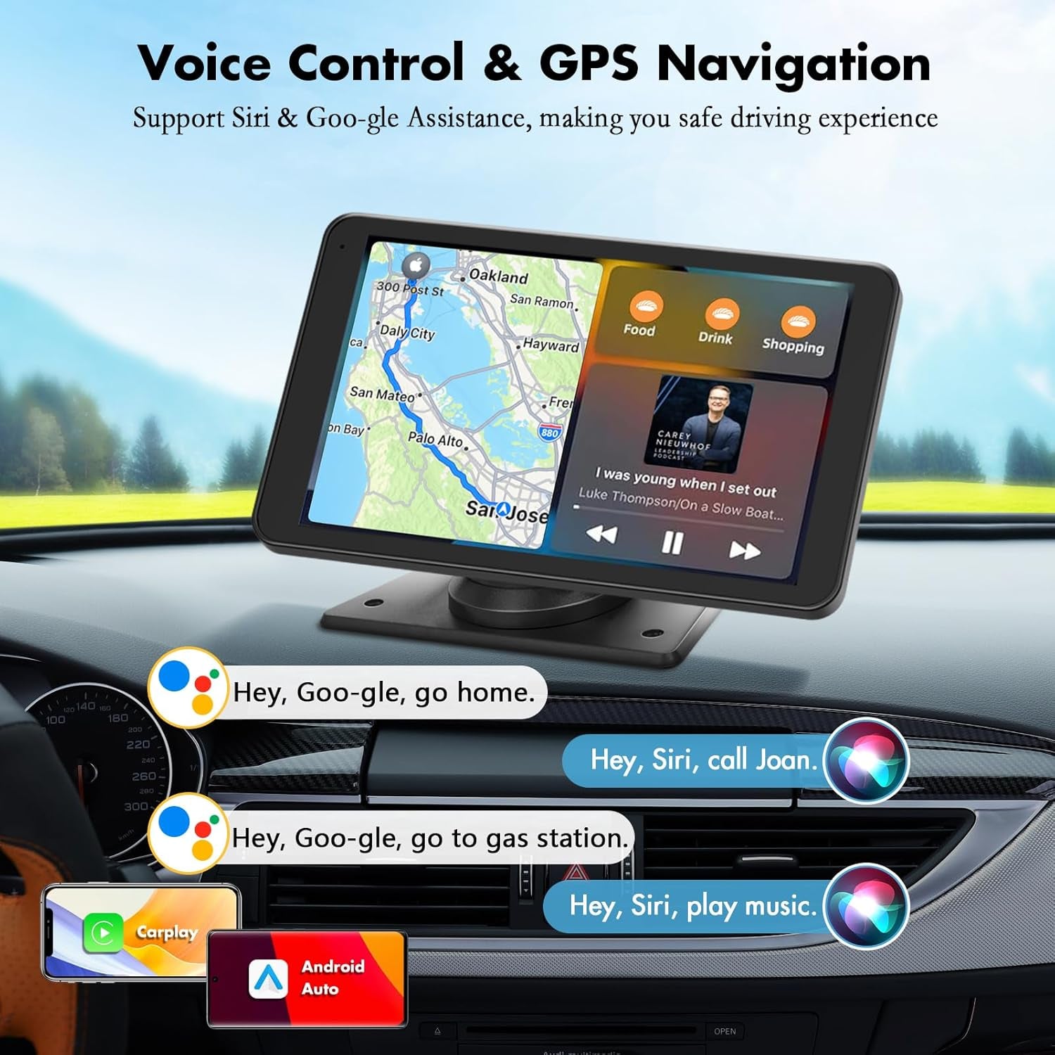 Portable Wireless Carplay Car Stereo, 7" HD Touchscreen for Car with Apple Carplay & Android Auto with Mirror Link/Backup Camera/Siri/Bluetooth/Navigation/Aux for All Vehicles