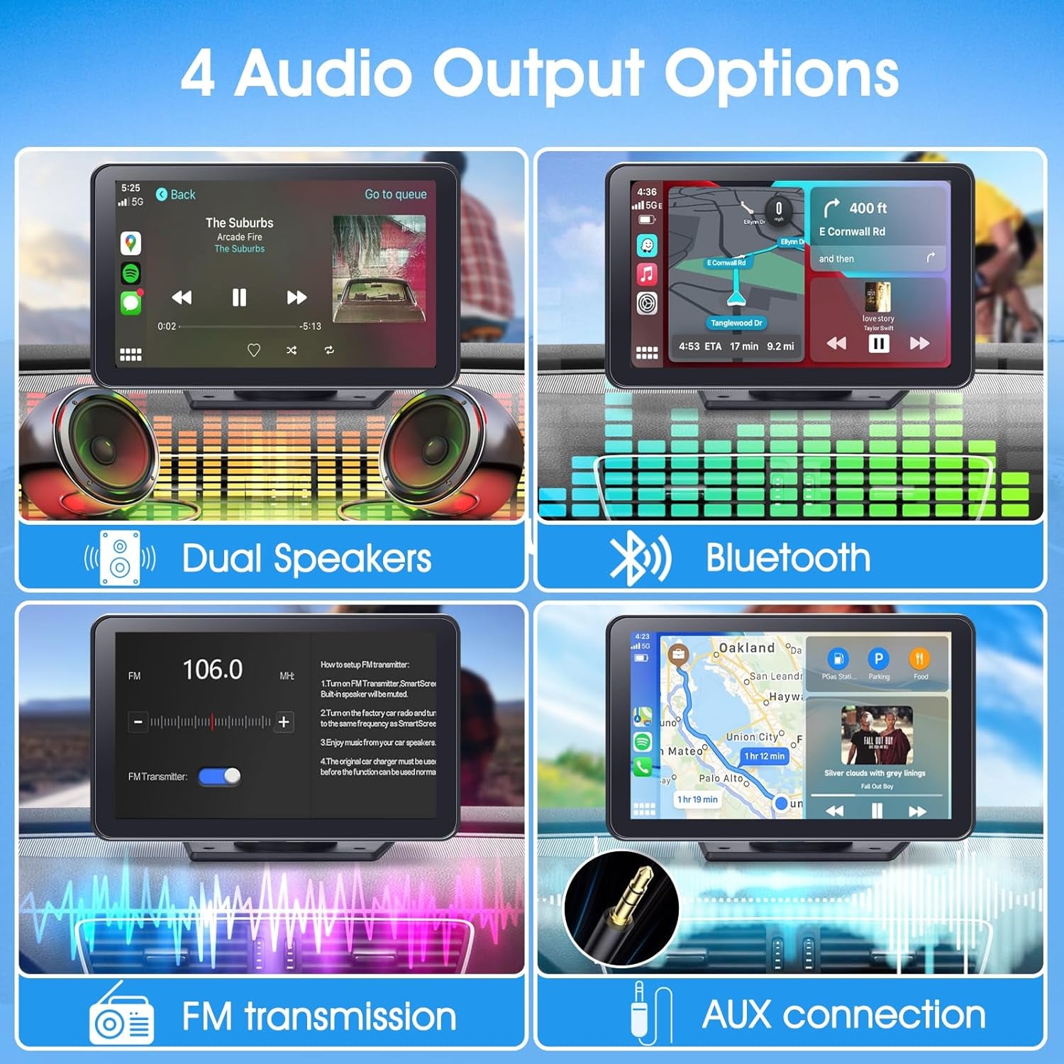 Portable Wireless Carplay Car Stereo, 7" HD Touchscreen for Car with Apple Carplay & Android Auto with Mirror Link/Backup Camera/Siri/Bluetooth/Navigation/Aux for All Vehicles