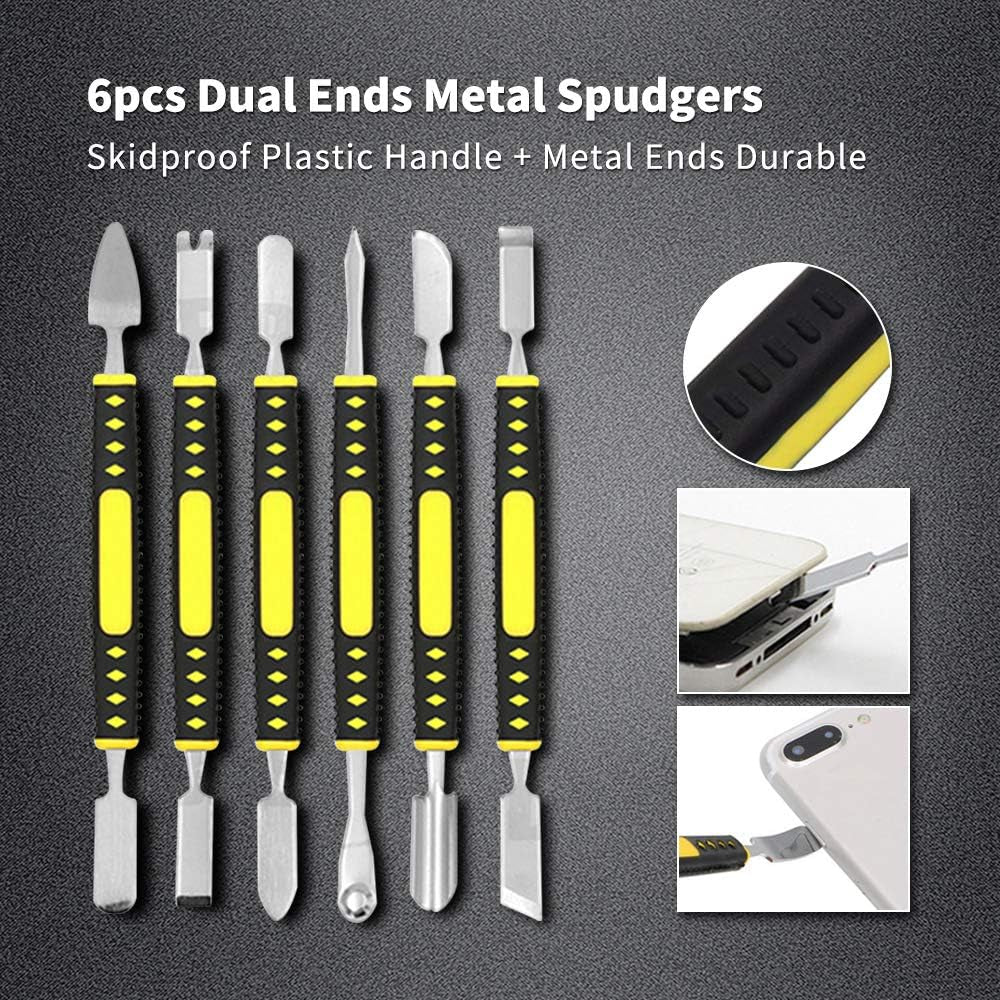 17 in 1 Electronics Repair Tools Opening Pry Tool Kit with Dual Ends Metal Spudgers, Black Tweezers Set Replacement for Ipad Tablets Laptop Electronics Device Mobile Phone