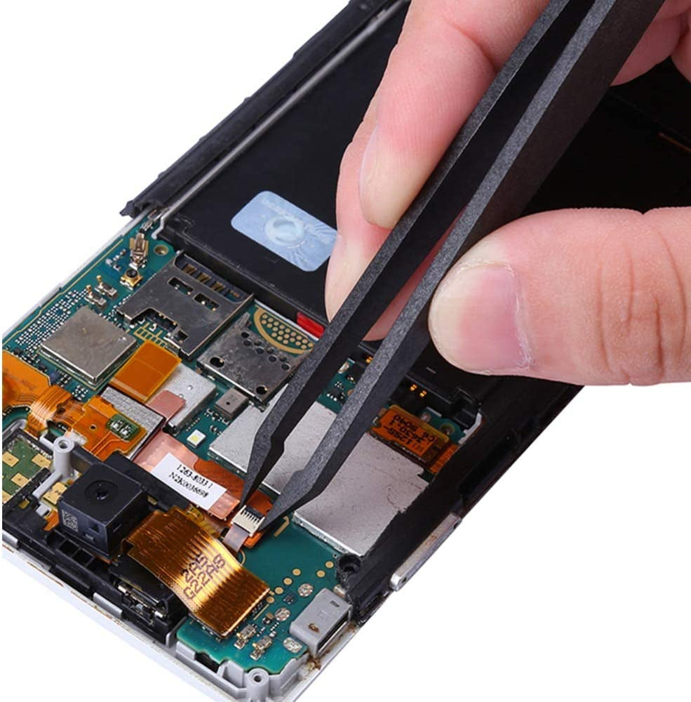 Precision Plastic Tweezers Kit - Plastic anti Static Tweezers Set Pickup Craft Electronics DIY Repair Tool - Black - 6Pcs