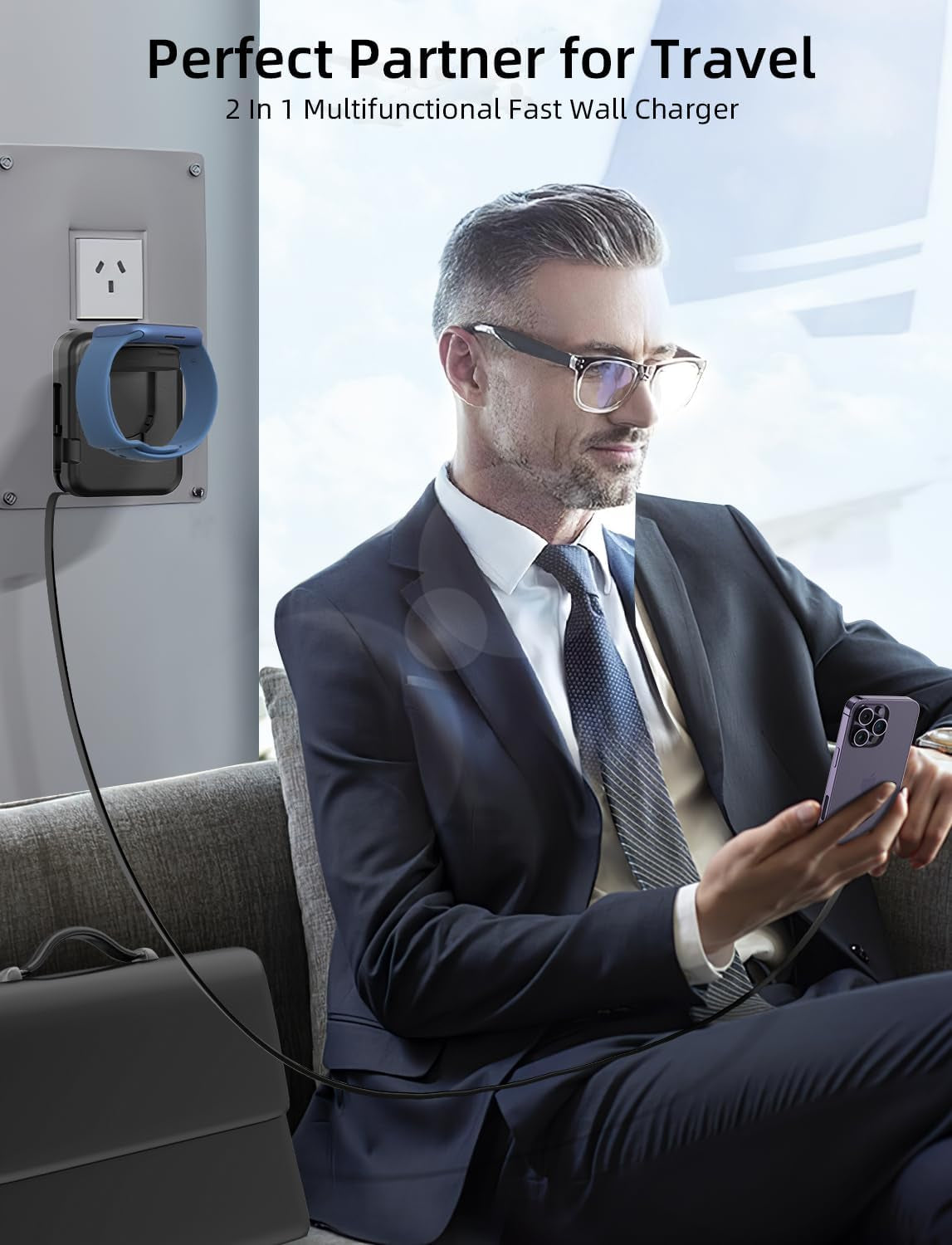 2In1 Apple Watch Charger, 36W Retractable Charger for Iphone Apple Watch,Travel Charging Block Wall Charger Compatible with Iphone 15/14/13/12/11 Apple Watch (Black)