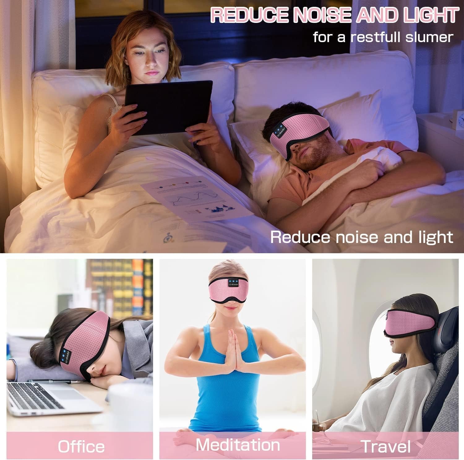 Sleep Headphones, Sleep Mask Bluetooth Wireless Music Eye Mask, Sleeping Headphones for Side Sleepers Sleep Mask with Bluetooth Headphones Ultra-Thin Stereo Speakers Perfect for Sleeping