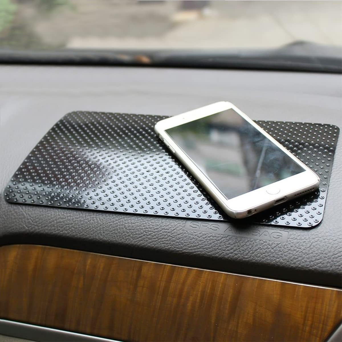 Car Dashboard Anti-Slip Rubber Pad, 10.6"X 5.9" Universal Non-Slip Car Magic Dashboard Sticky Adhesive Mat for Phones Sunglasses Keys Electronic Devices and More Use (Black/Dots)