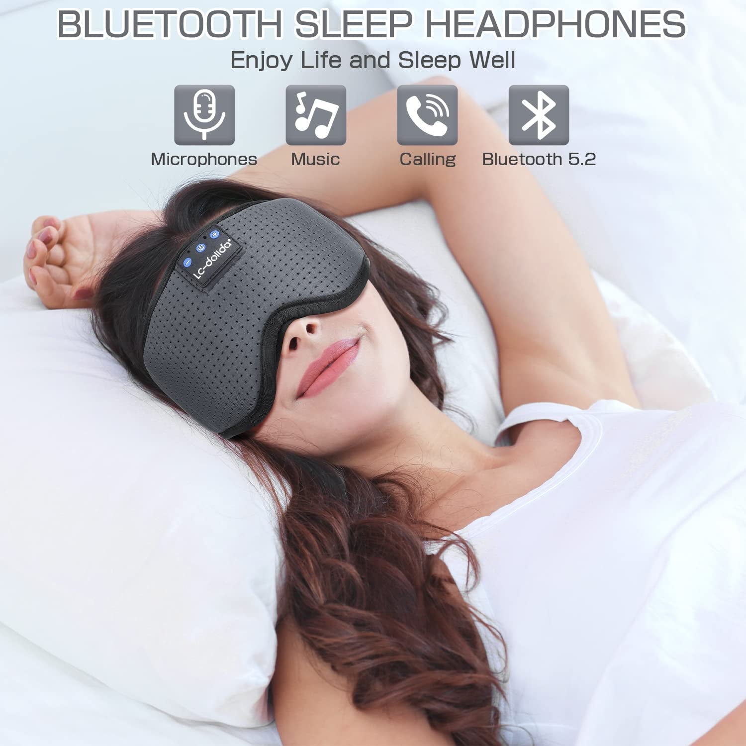 Sleep Headphones, Sleep Mask Bluetooth Wireless Music Eye Mask, Sleeping Headphones for Side Sleepers Sleep Mask with Bluetooth Headphones Ultra-Thin Stereo Speakers Perfect for Sleeping