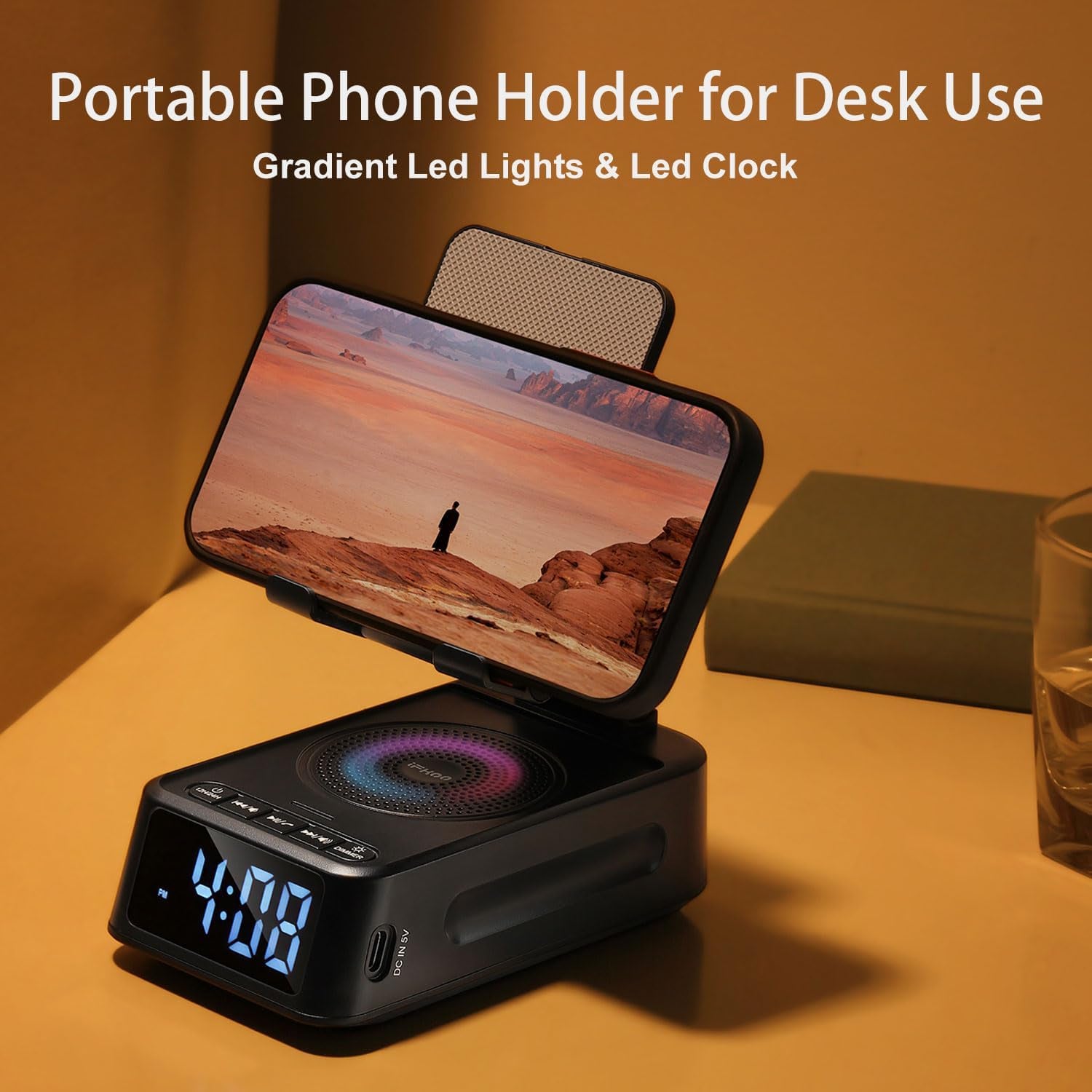 Gifts for Men Women,  Cell Phone Stand with Bluetooth Speaker and Clock, Birthday Gifts for Men Him, Phone Holder with Wireless Speaker, Dad Mom Husband Gifts, Cool Gadget for Men