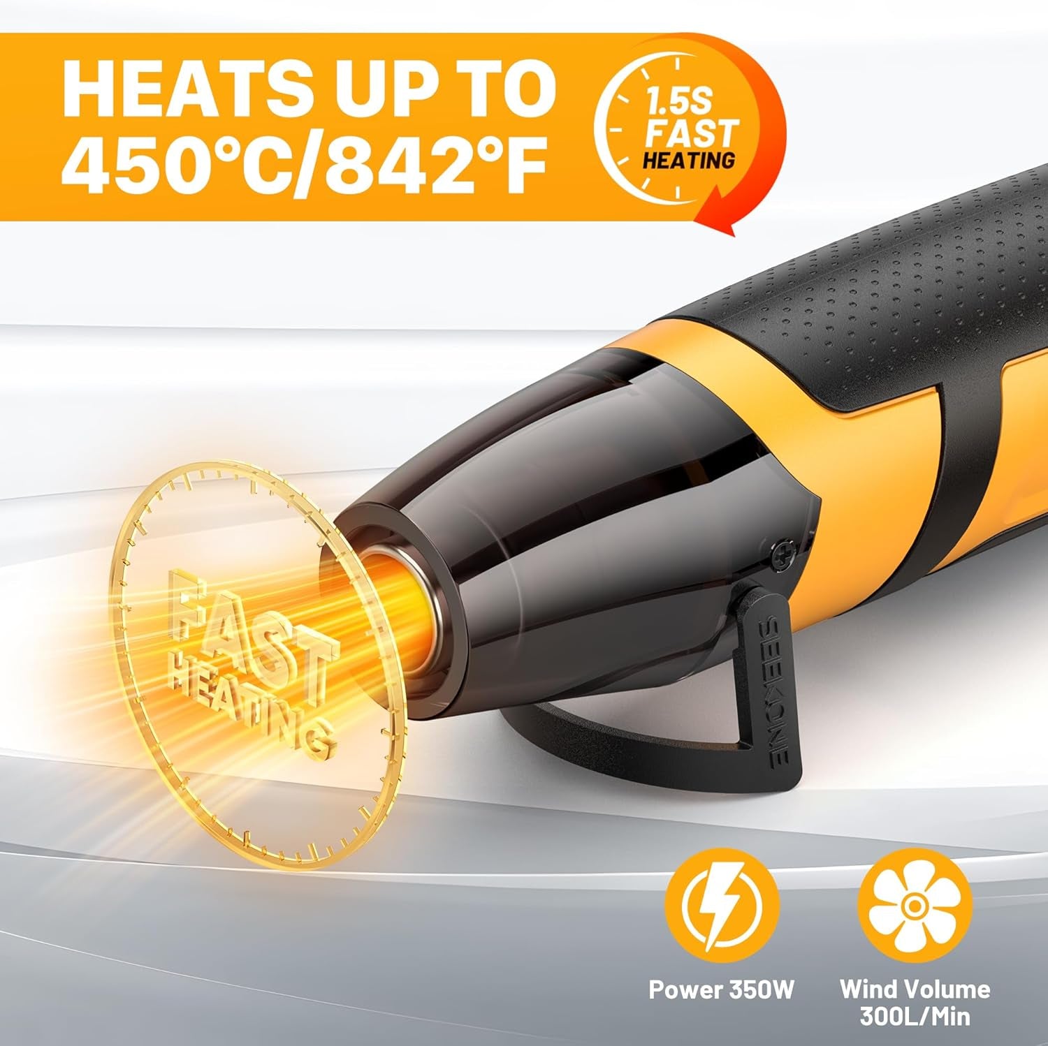 Mini Heat Gun, 350W 2-Temp Settings 500℉ & 842℉（260℃& 450℃） Fast Heat Hot Air Gun Tool with Reflector Nozzle and 4.9Ft Long Cable Overload Protection for Crafting, Vinyl Wrap and Shrink Tubing