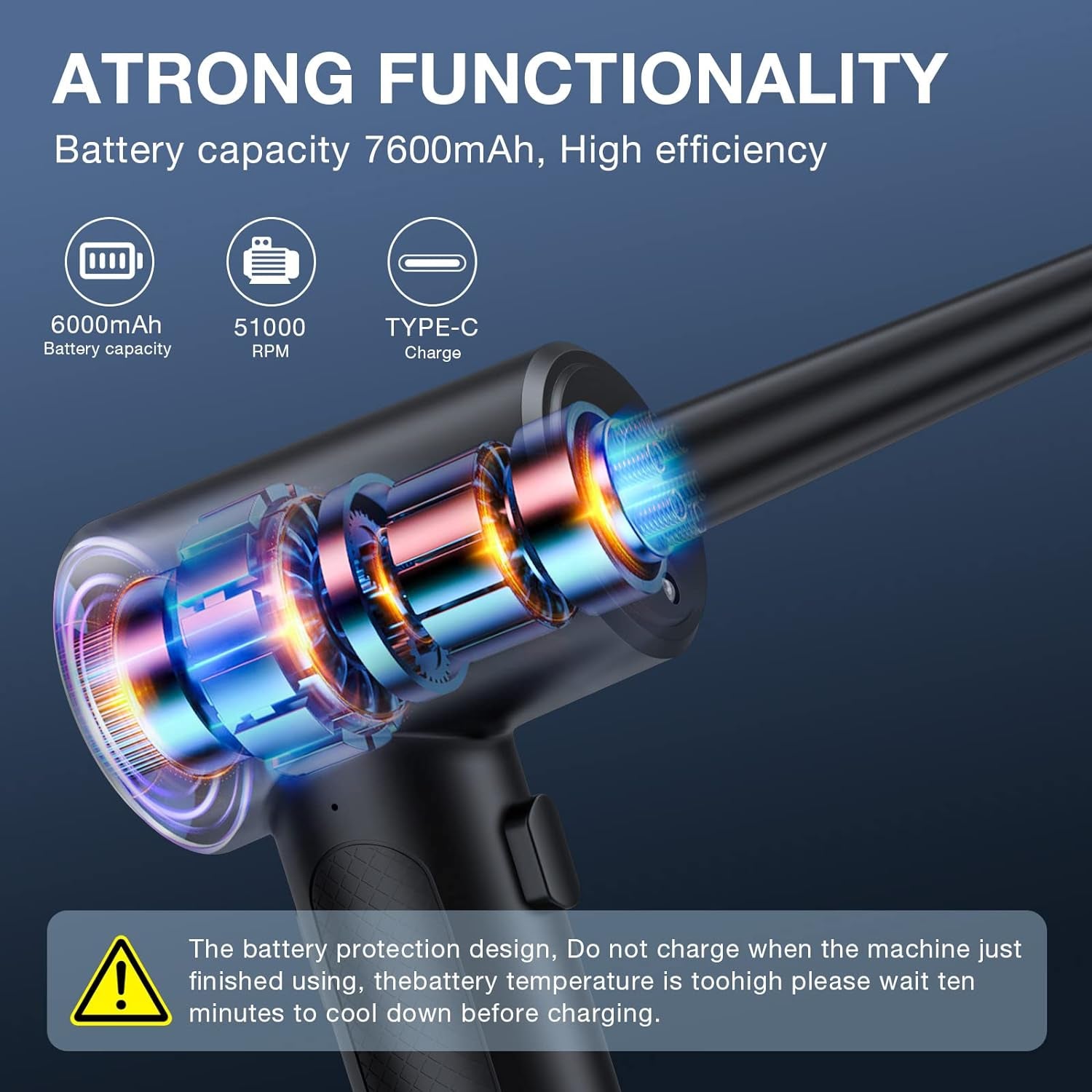 Compressed Air Duster, 3 Gear to 51000RPM Cordless Electric Air Duster, 6000Mah Rechargeable Air Blower with LED Light for Laptop Computer Keyboard Cleaning Pet Hair Crumb Replaces Compressed Air Can