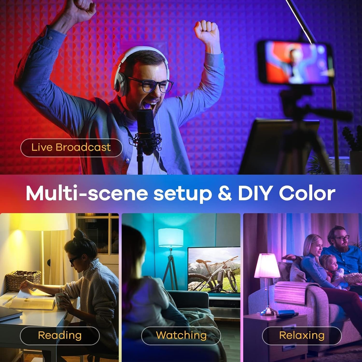 Matter Smart Light Bulb, Smart Bulbs Work with Apple Home/Siri/Alexa/Google Home/Smartthings, LED Color Changing Light Music Sync RGTBW, Smart Home, 60W 800LM A19 E26 2.4Ghz Wifi Only, 2 Pack