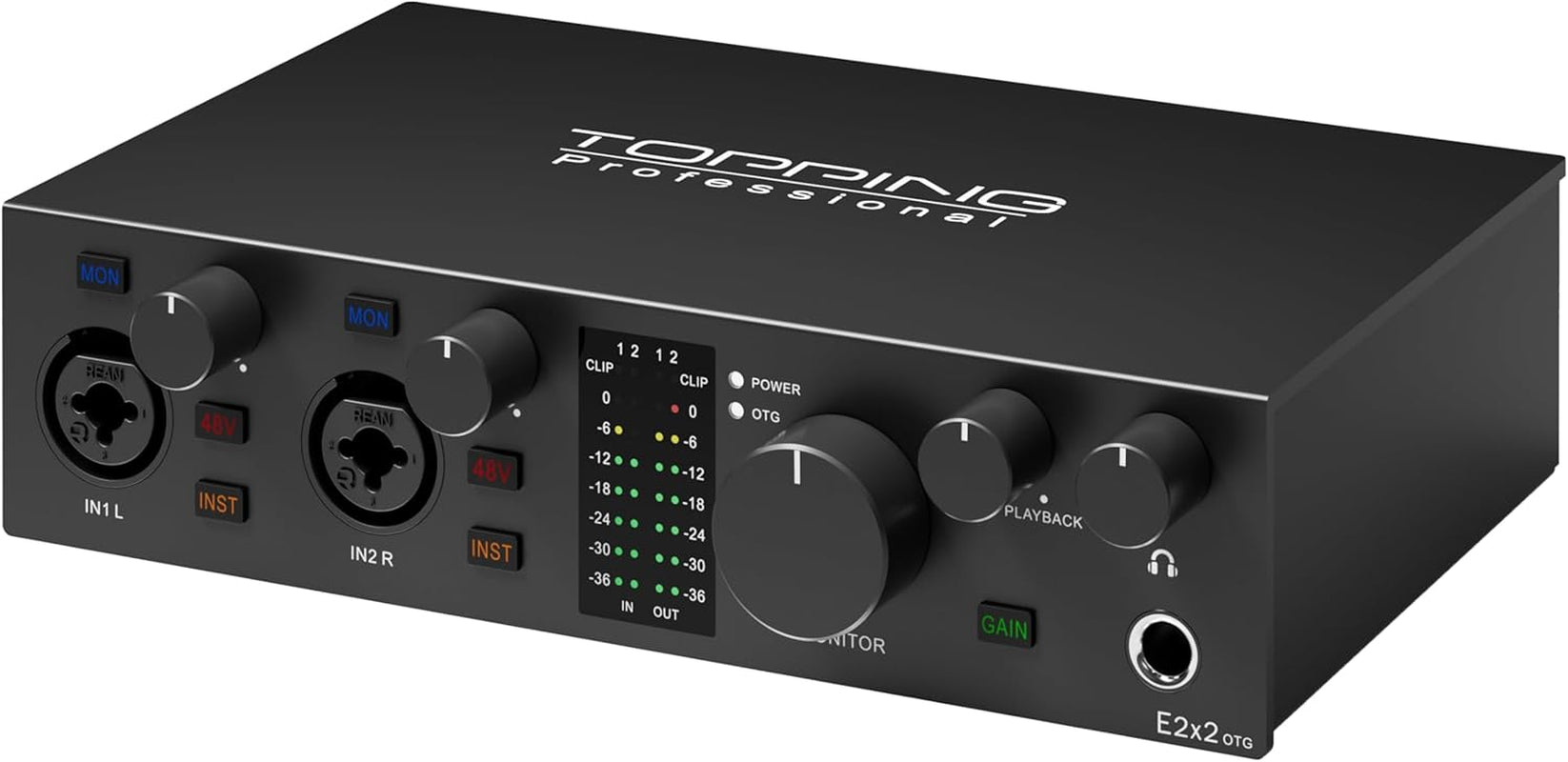 E2X2 OTG USB Audio Interface - Ultra-Linear Preamp & Powerful Headphone Amp,Optical Output, Dual Mobile Streaming, Zero-Latency, 192Khz/24Bit Recording, Pc/Mobile Compatible (Black)