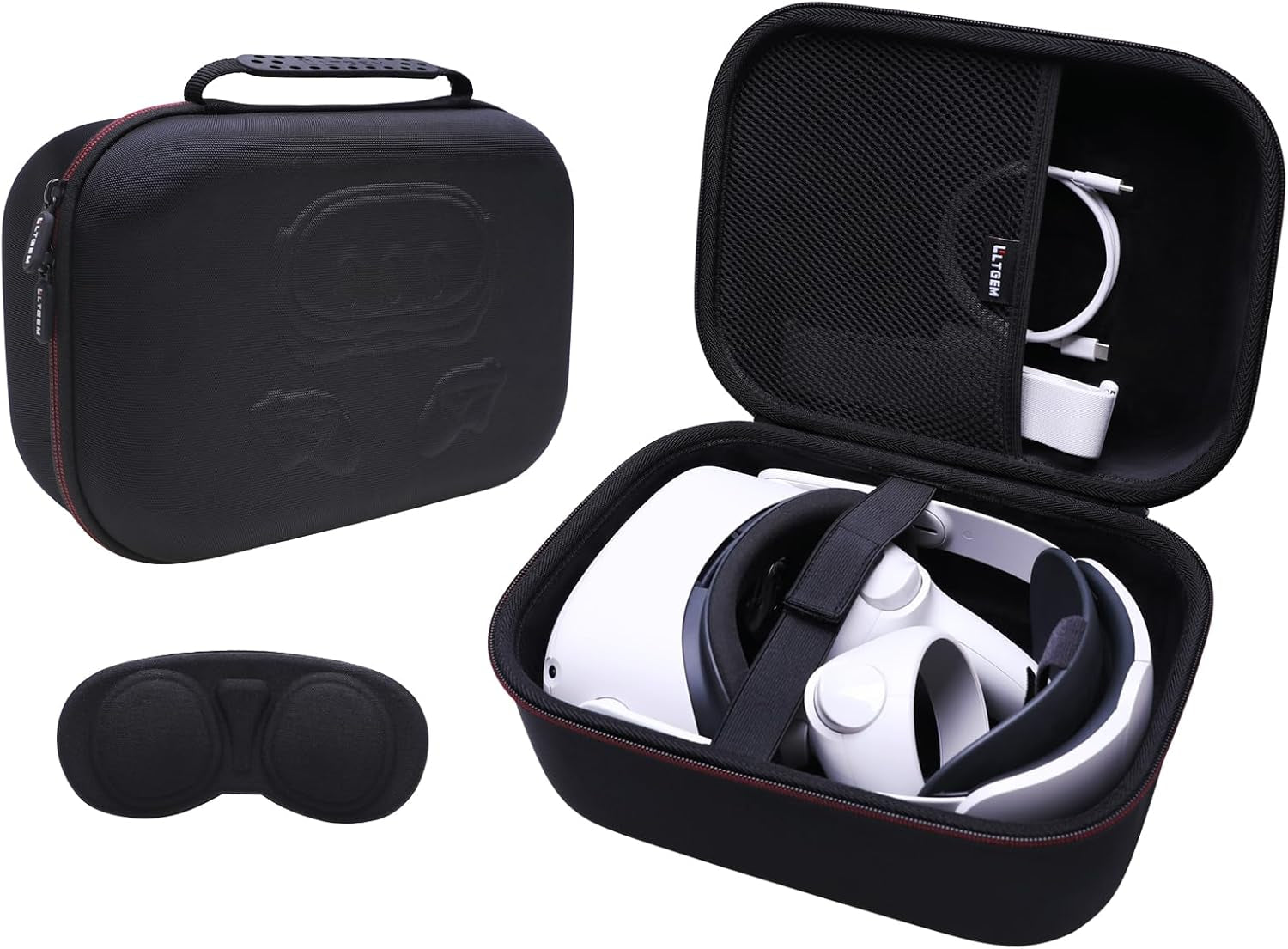 LTGEM VR Case Compatible with Oculus Meta Quest 3S / Quest 3 / Quest 2 Official Original/Elite Strap Version VR Headset and Touch Controller Accessories, Suitable for Travel and Home Storage(Black)