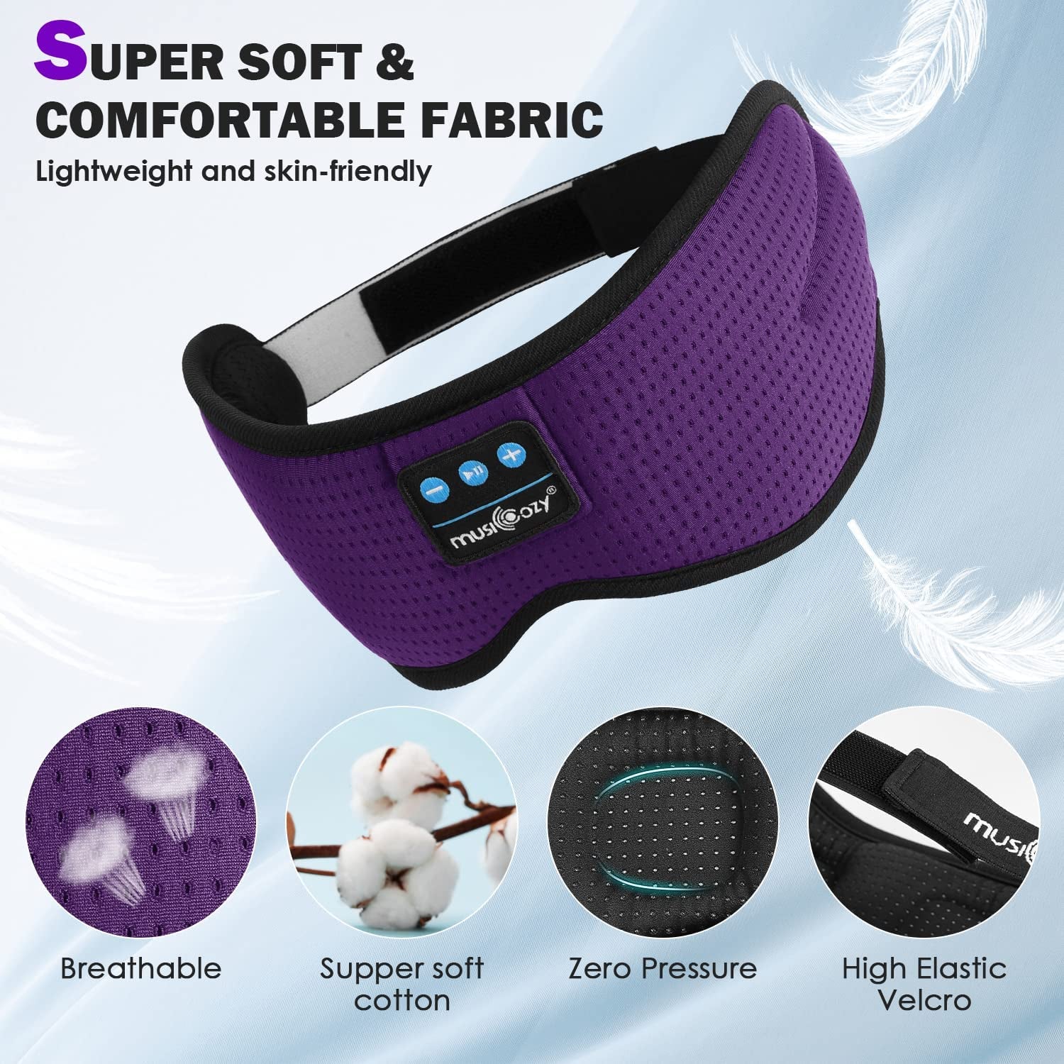 White Noise Bluetooth Sleep Mask with 8 Soothing Sounds & 3D Wireless Sleep Headphones, Bluetooth Sleeping Headphones for Yoga Travel Office Relaxation, Tech Gadgets Gifts, Lavender Purple