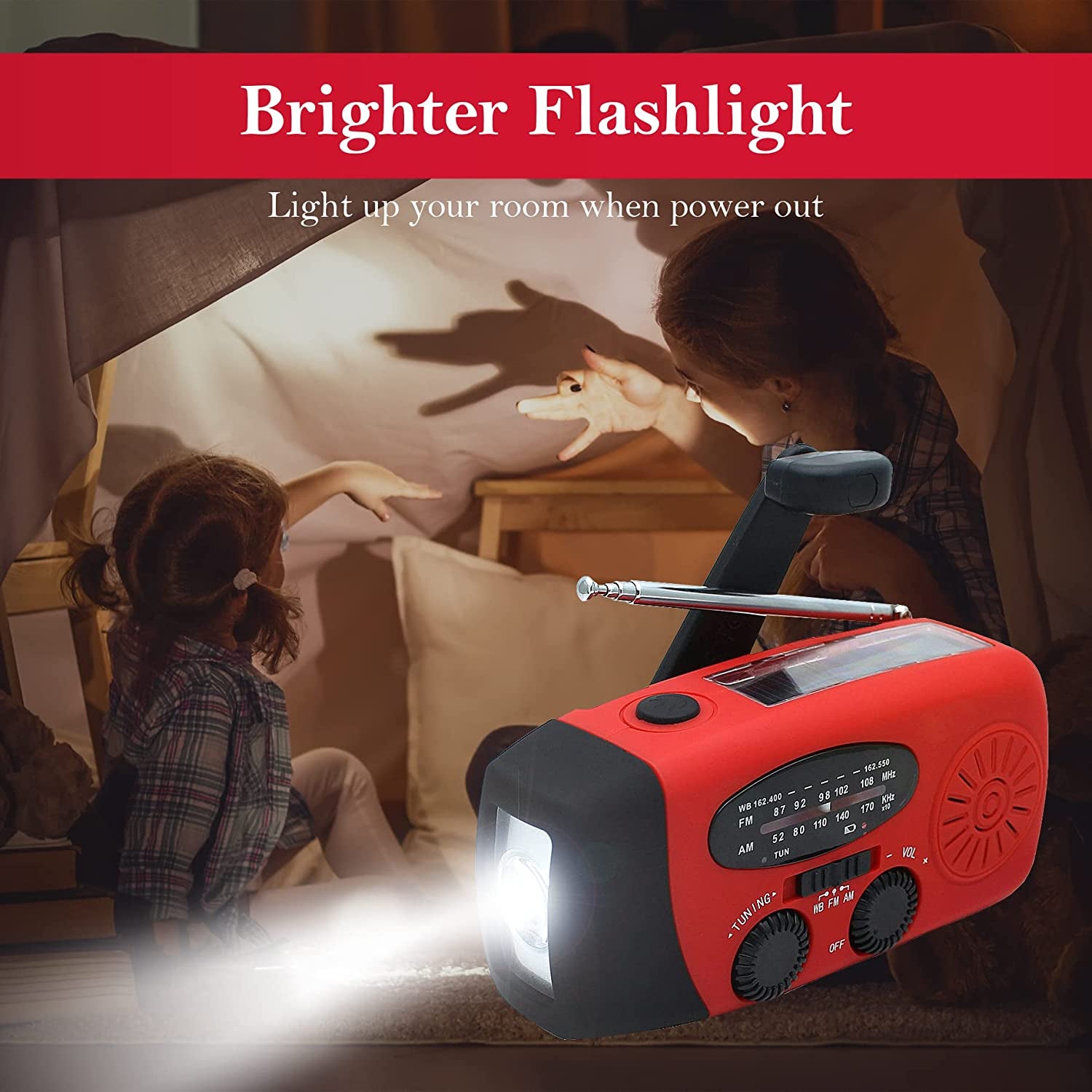 Emergency Hand Crank Radio with LED Flashlight for Emergency, AM/FM NOAA Portable Weather Radio with 2000Mah Power Bank Phone Charger, USB Charged & Solar Power for Camping, Emergency