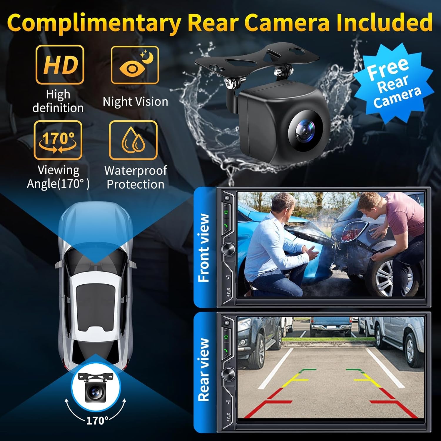 [QLED Screen Upgrade] Double Din Car Stereo with Wireless Apple Carplay and Android Auto, Bluetooth, 4.2-Channel Audio Output, Mirrorlink, 7" HD QLED Touchscreen, Backup Camera, AM/FM Car Radio