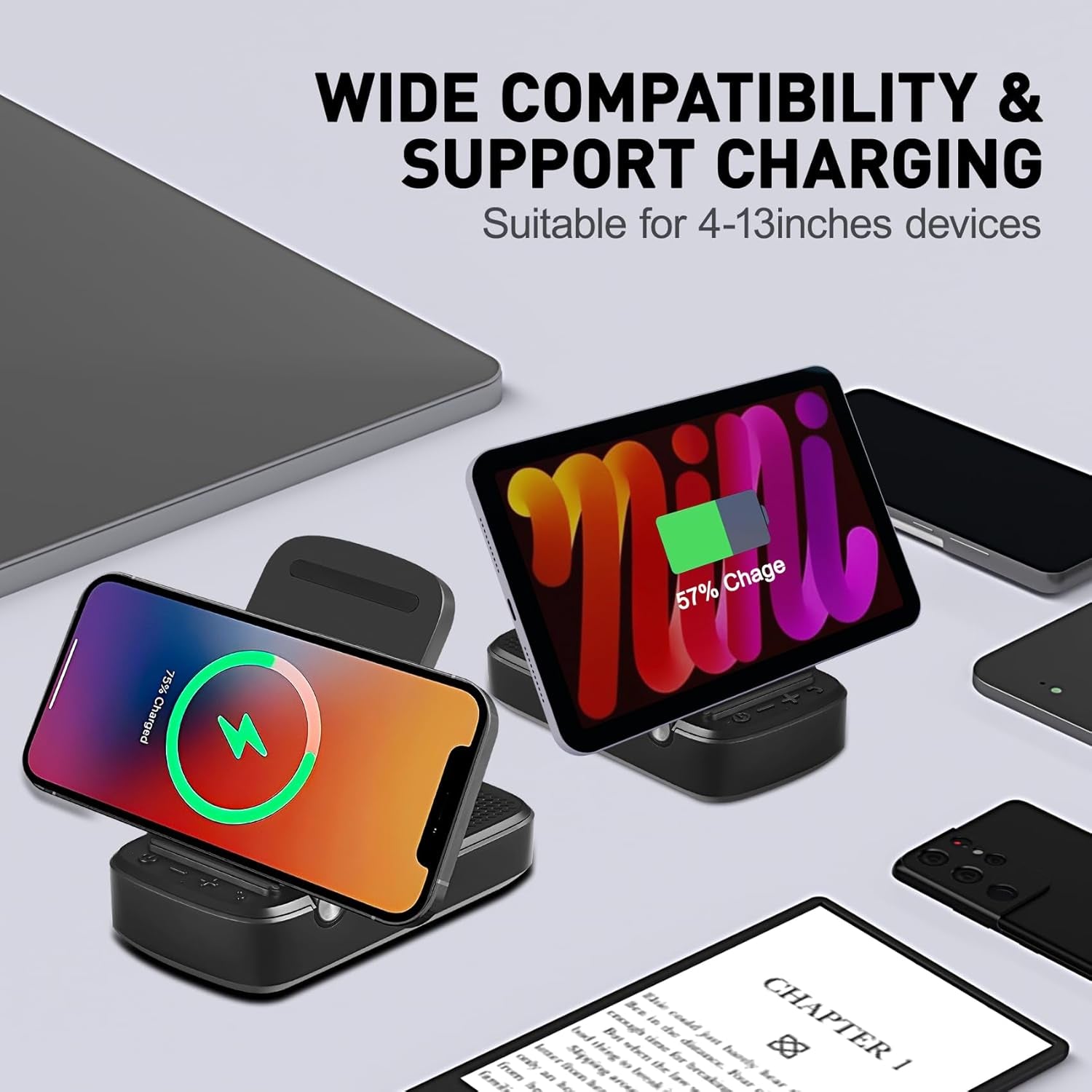 Cell Phone Stand with Wireless Bluetooth Speaker, Gifts for Men/Women/Dad/Mom/Her/Him, Adjustable Tablet Holder, Anti-Slip Design with HD Surround Sound, Compatible with Iphone/Ipad/Samsung